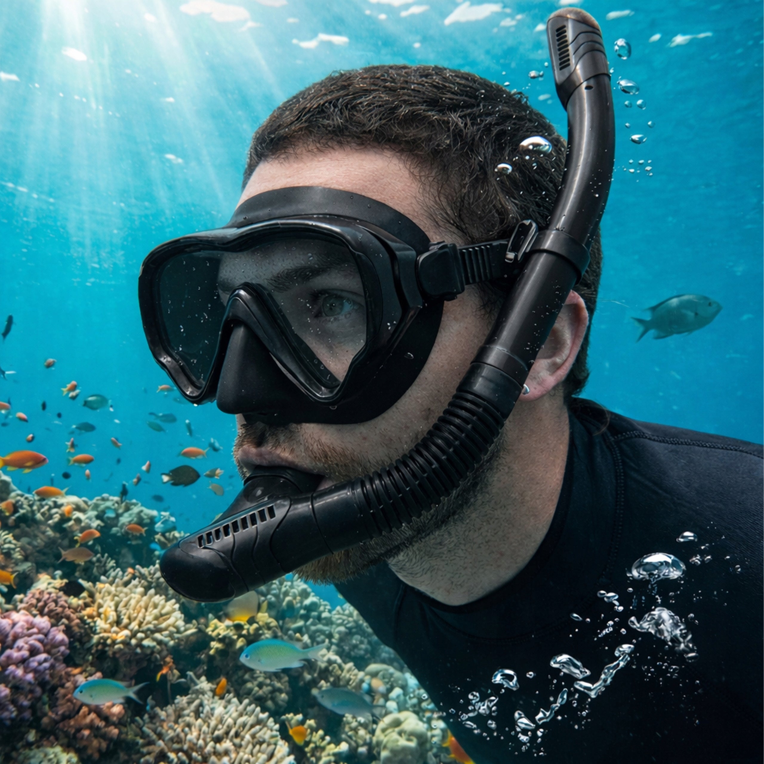 SNORKELING SET MASK AND SNORKEL GLASSES WITH TUBE BLACK Manufacturer code KX2819