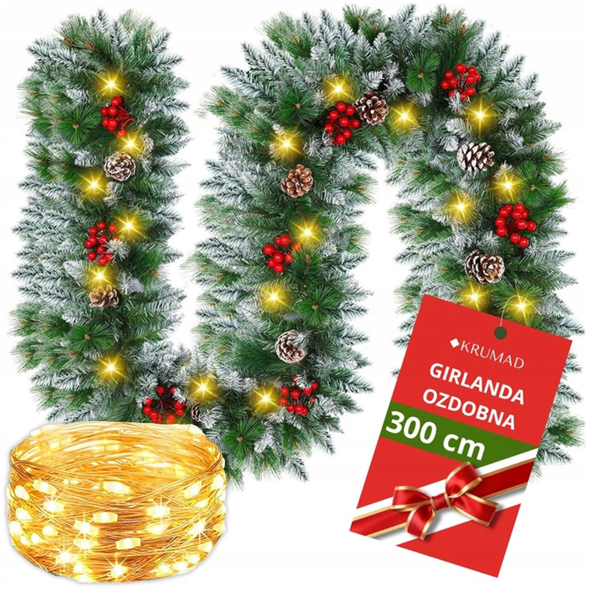 SNOW-COVERED CHRISTMAS GARLAND ARTIFICIAL CHRISTMAS TREE + 100 LED 300 cm