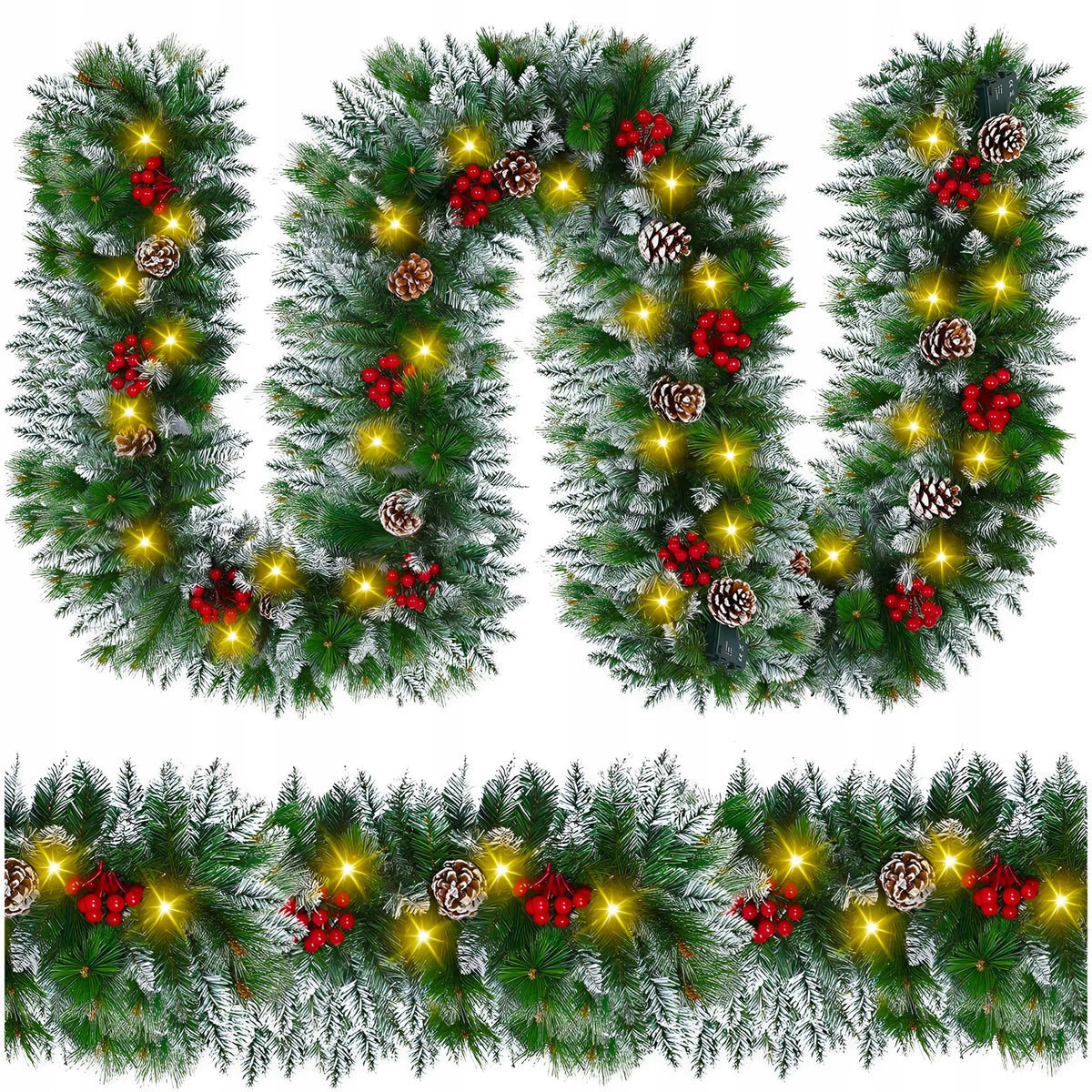 SNOW-COVERED CHRISTMAS TREE GARLAND LED LIGHTS ROWAN CONES CHAIN 300CM Packaging status original