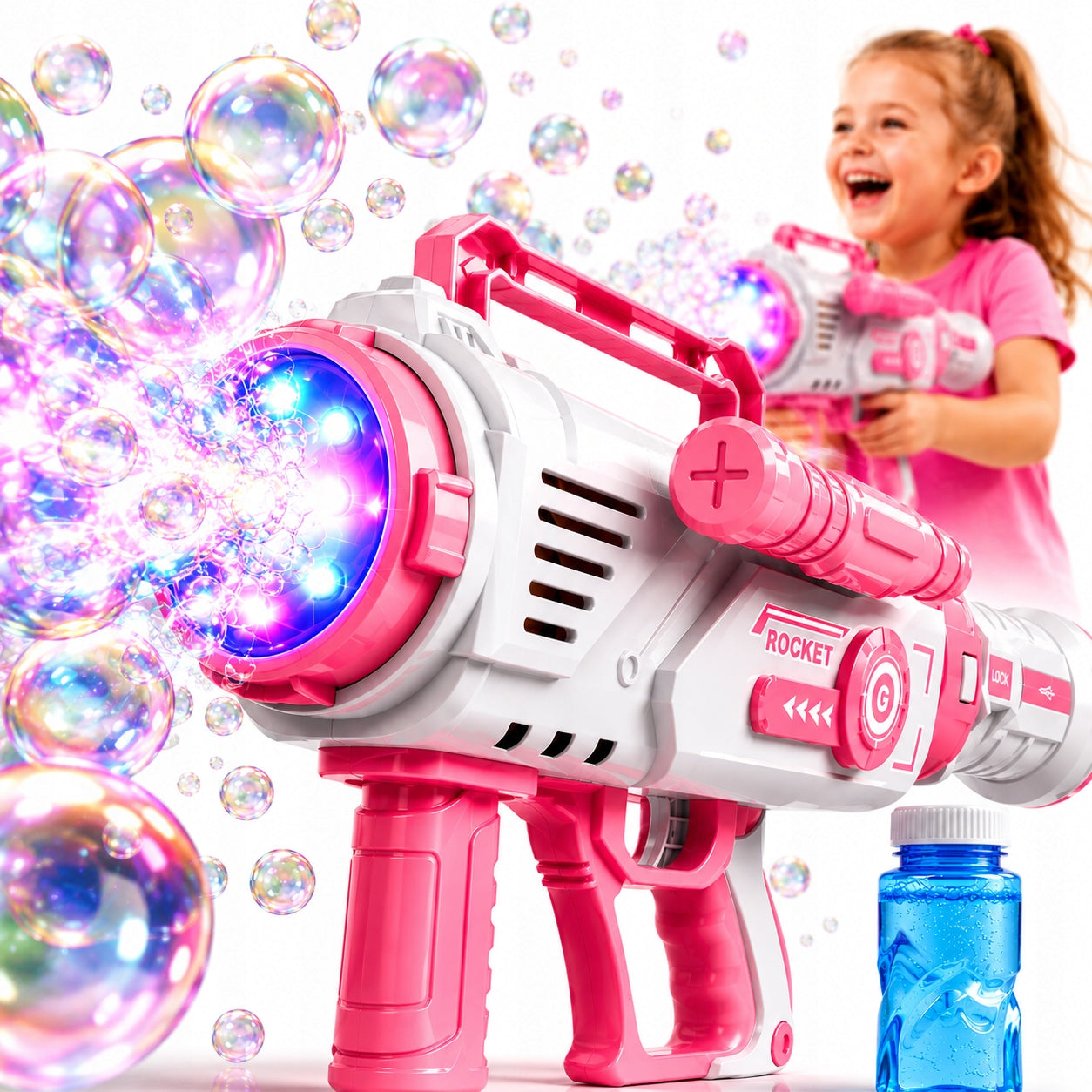 SOAP BUBBLE GUN AUTOMATIC BAZOKA SOAP BUBBLE MACHINE + LIQUID