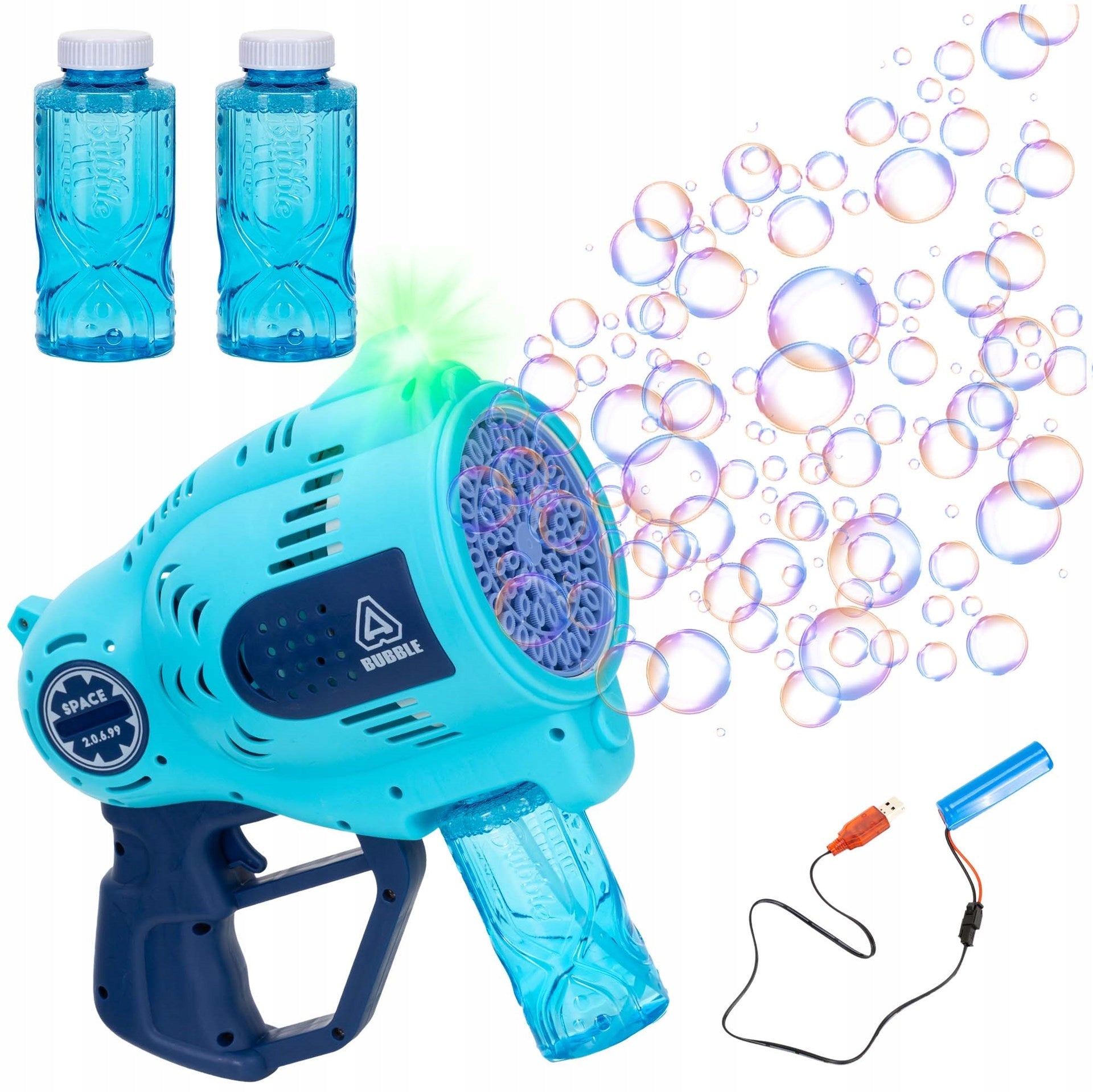 SOAP BUBBLE GUN BATTERY BUBBLE MACHINE USB AUTOMATIC LED LIQUID Color blue