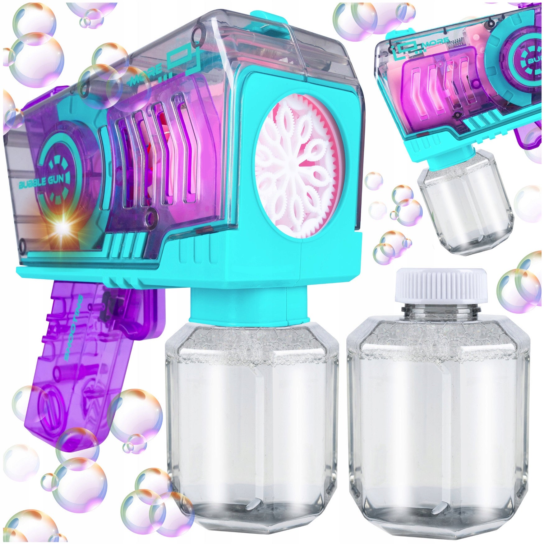 SOAP BUBBLE GUN BUBBLE GENERATOR 2 CARTRIDGES with Liquid 100ml each