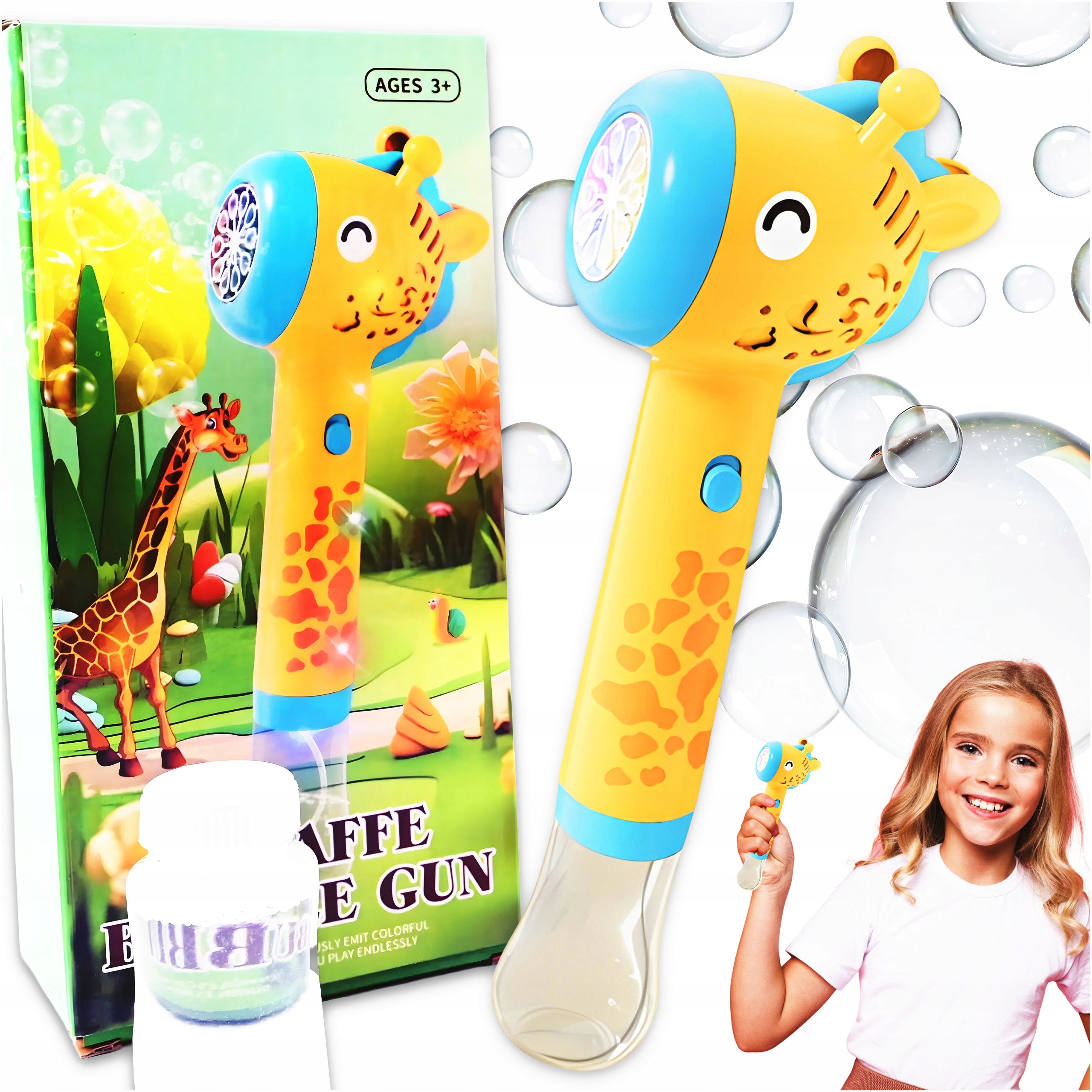 SOAP BUBBLE GUN MACHINE SOAP BUBBLE SET GIRAFFE + LIQUID