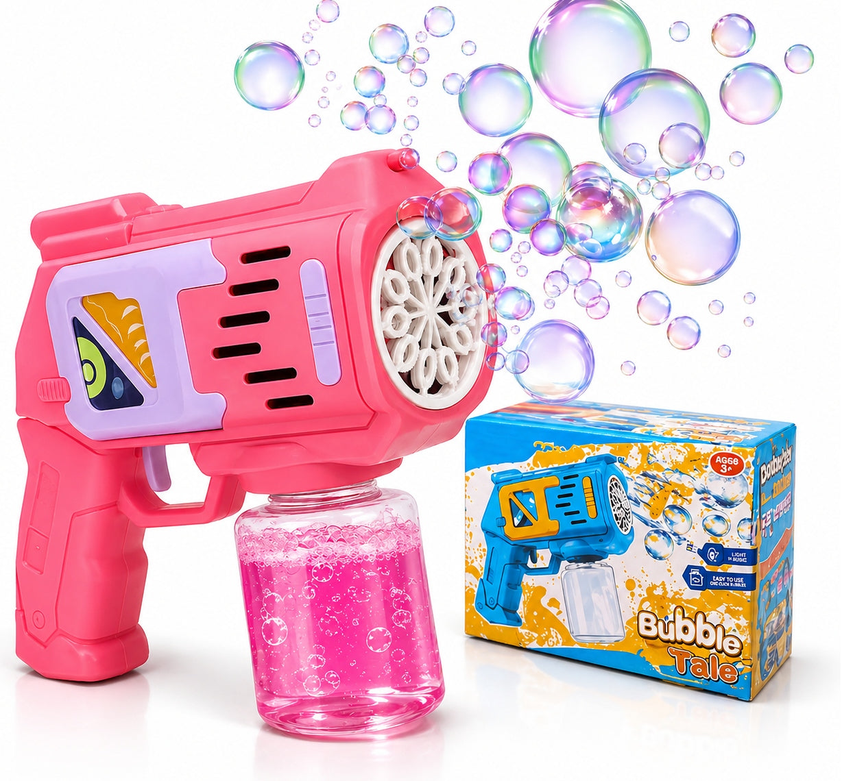 SOAP BUBBLE GUN PINK LED LIGHT + LIQUID FUN KIDS IN THE HOLIDAYS