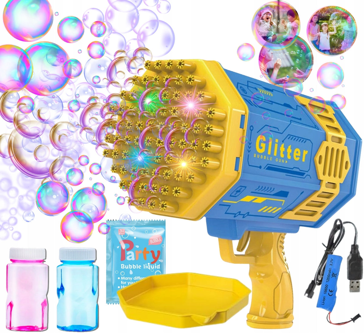 SOAP BUBBLE GUN SOAP BUBBLE MACHINE BAZOOKA AUTOMATIC +LIQUID