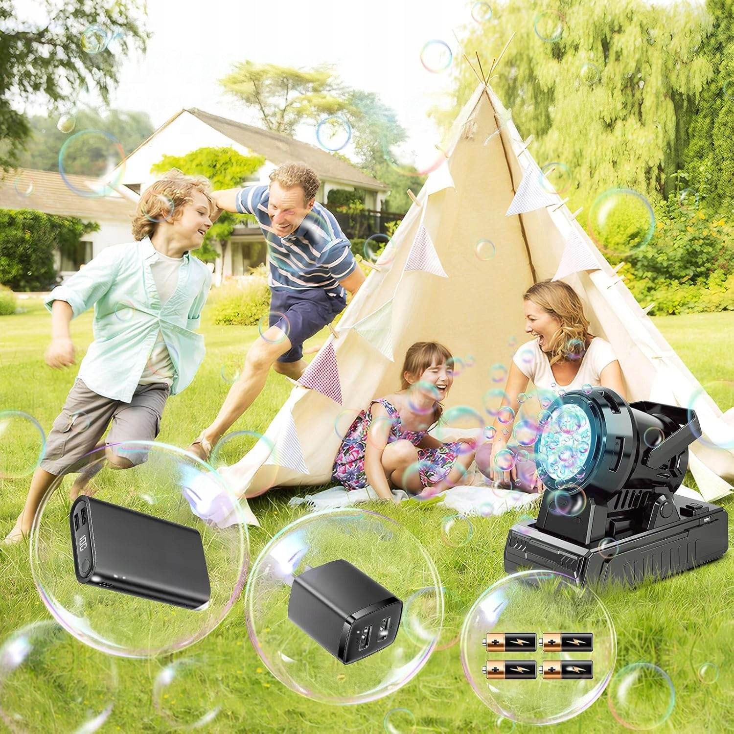 SOAP BUBBLE MACHINE GENERATOR SOAP BANKS LED BACKLIGHT Kid's age 3＋ months