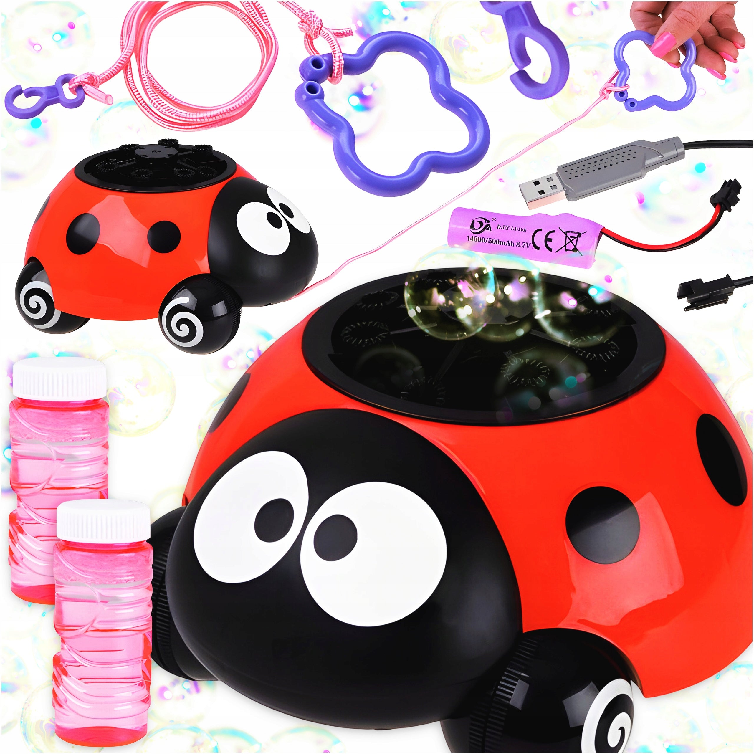 SOAP BUBBLE MACHINE LADYBUG SOAP BUBBLE RIDES USB LIGHT