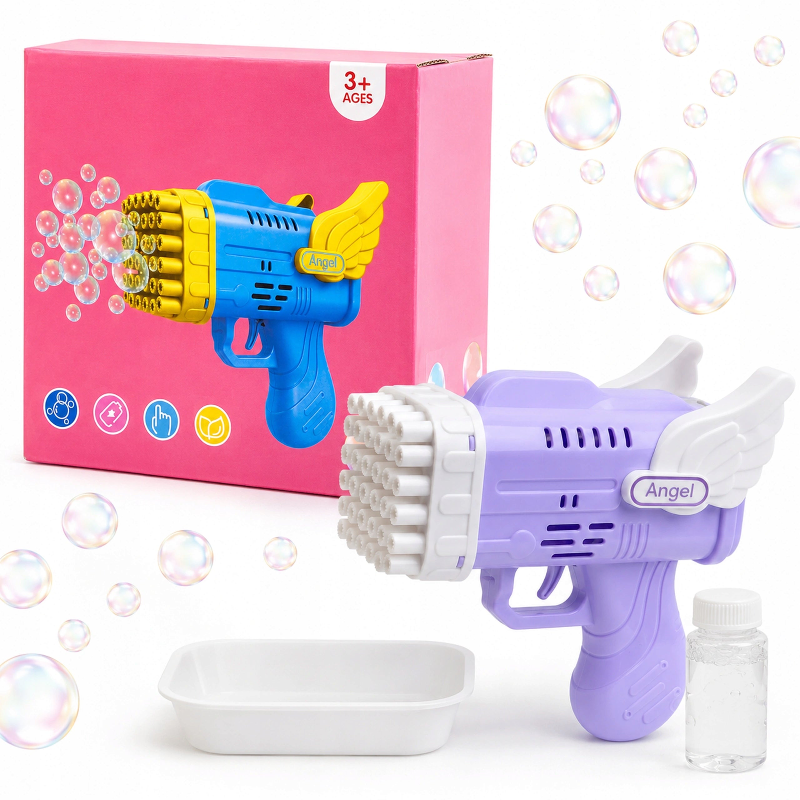 SOAP BUBBLE MAKER ANGEL GUN EJECTS LIQUID ANGEL