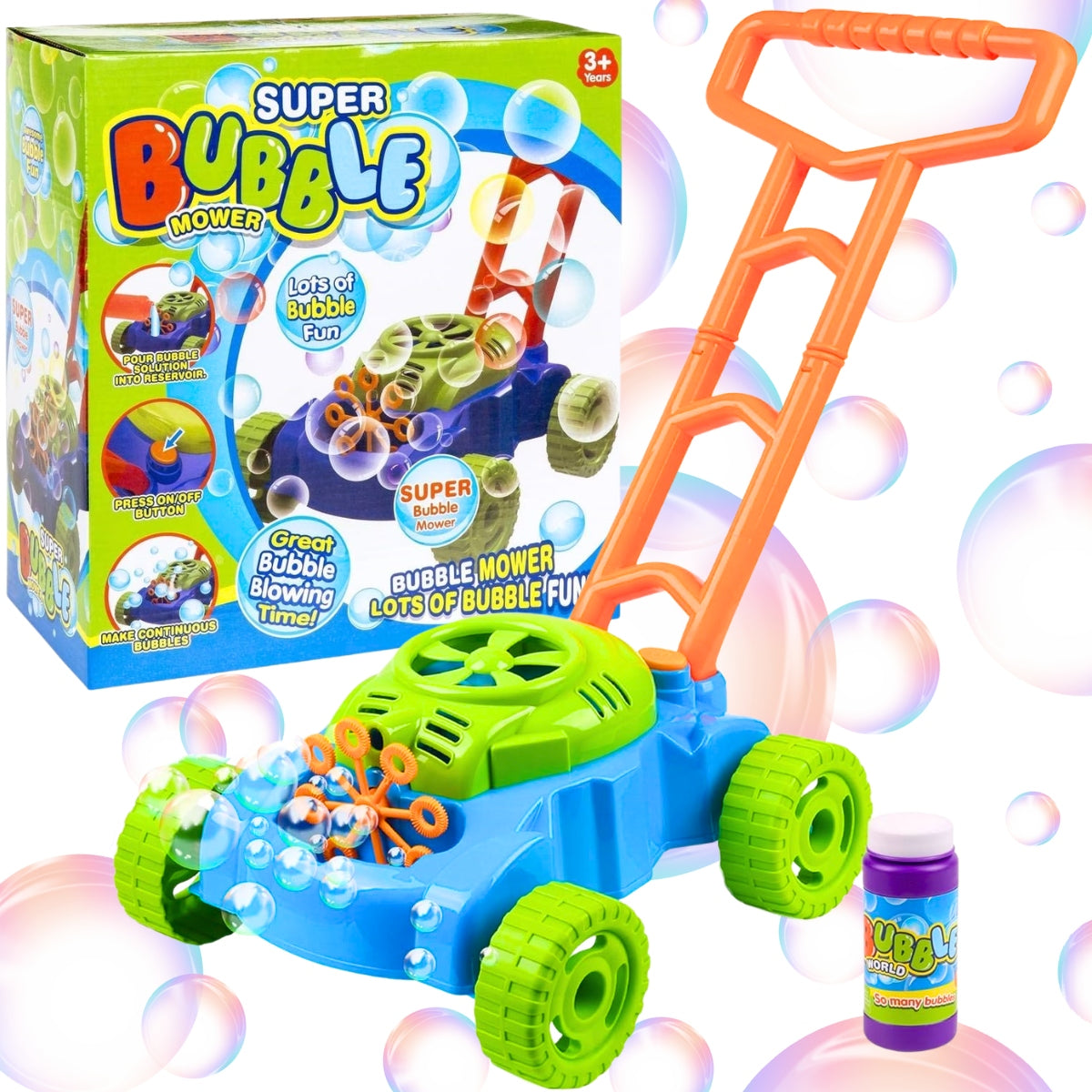 SOAP BUBBLE MOWER BATTERY OPERATED SOAP BUBBLE MACHINE + LIQUID