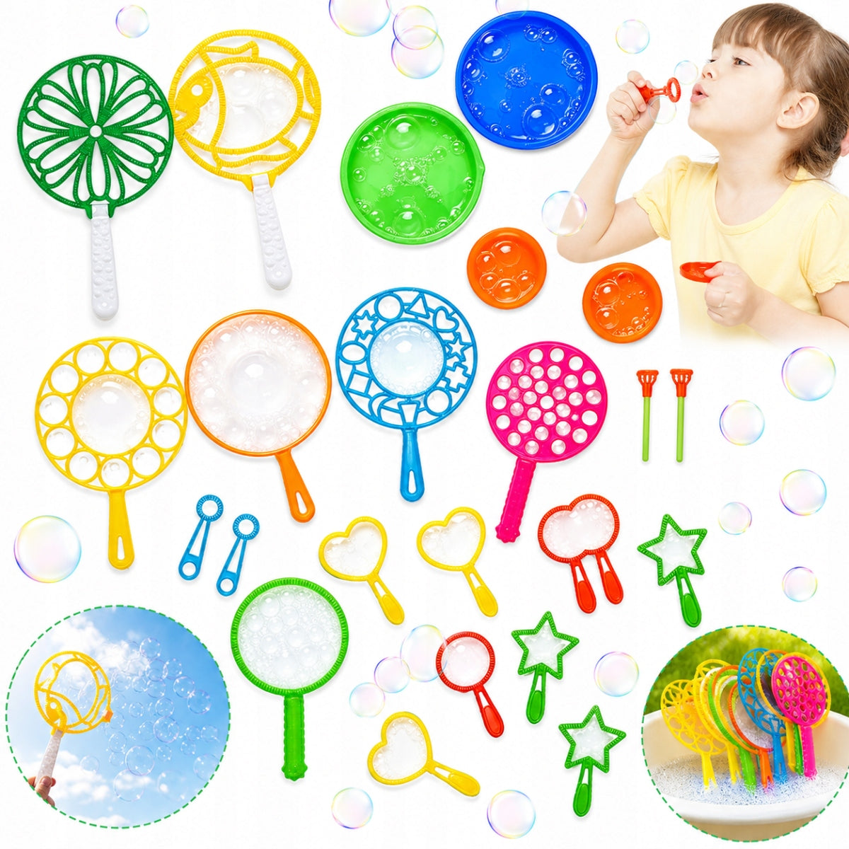 SOAP BUBBLE SET STICKS RINGS HOOPS 31 PIECES FOR CHILDREN BUBBLES XXL