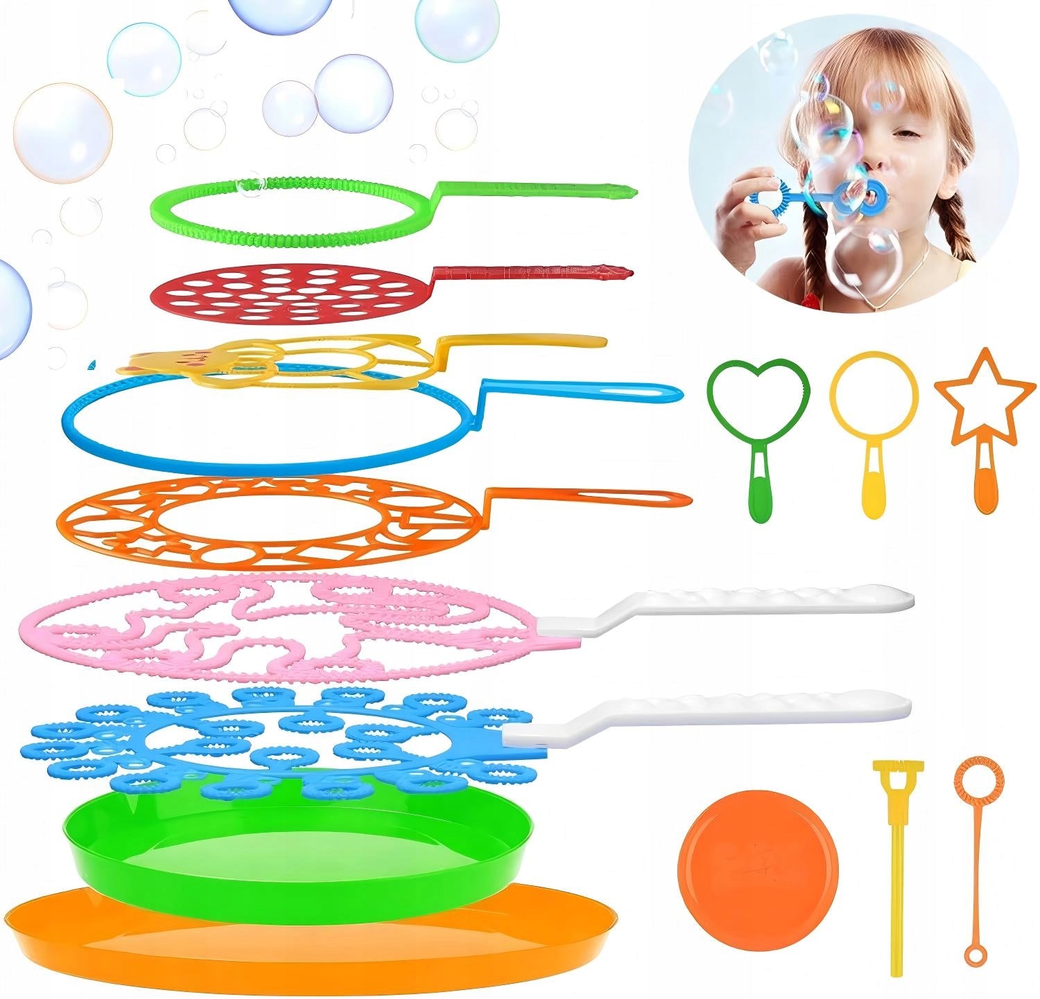 SOAP BUBBLE SET XXL STICKS RINGS HOOPS 15 PIECES FOR KIDS BUBBLES