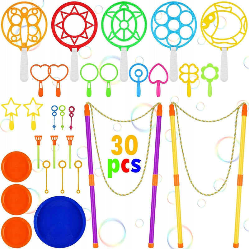 SOAP BUBBLE SET XXL STICKS RINGS HOOPS 30 PIECES FOR KIDS BUBBLES