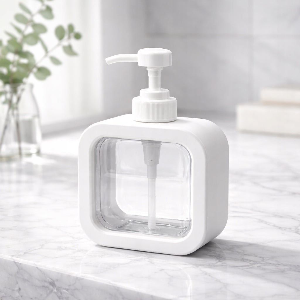 SOAP DISPENSER SHAMPOO LIQUID LARGE 500ML SQUARE WHITE WELLHAUS Brand Wellhaus