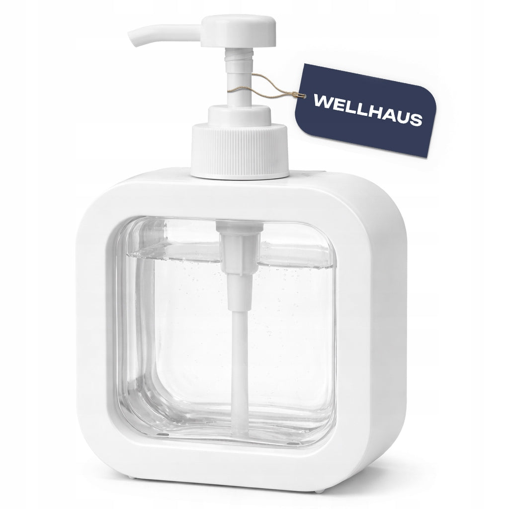SOAP DISPENSER SHAMPOO LIQUID LARGE 500ML SQUARE WHITE WELLHAUS