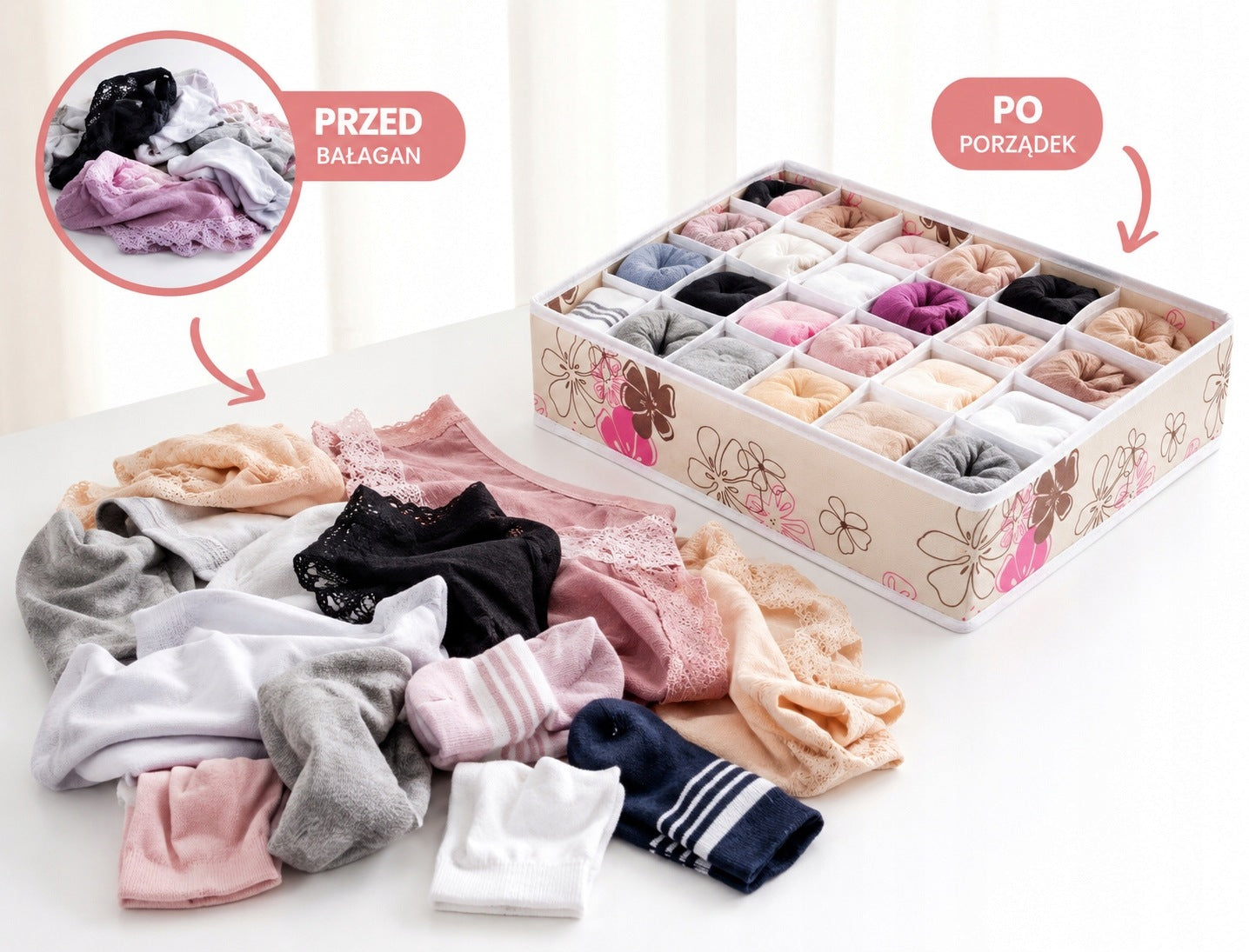 SOCK ORGANIZER 24 for drawer compartment container for closet HIT