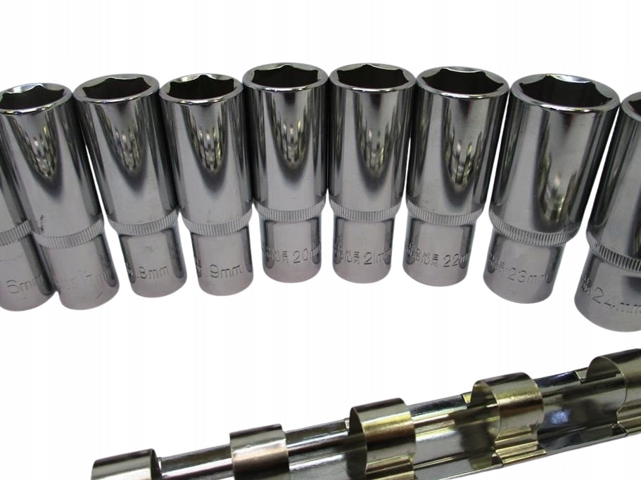 SOCKET SET 1/2" LONG SOCKETS 16PCS 8-24MM SOCKET WRENCHES STRIP Number of items in the set 17