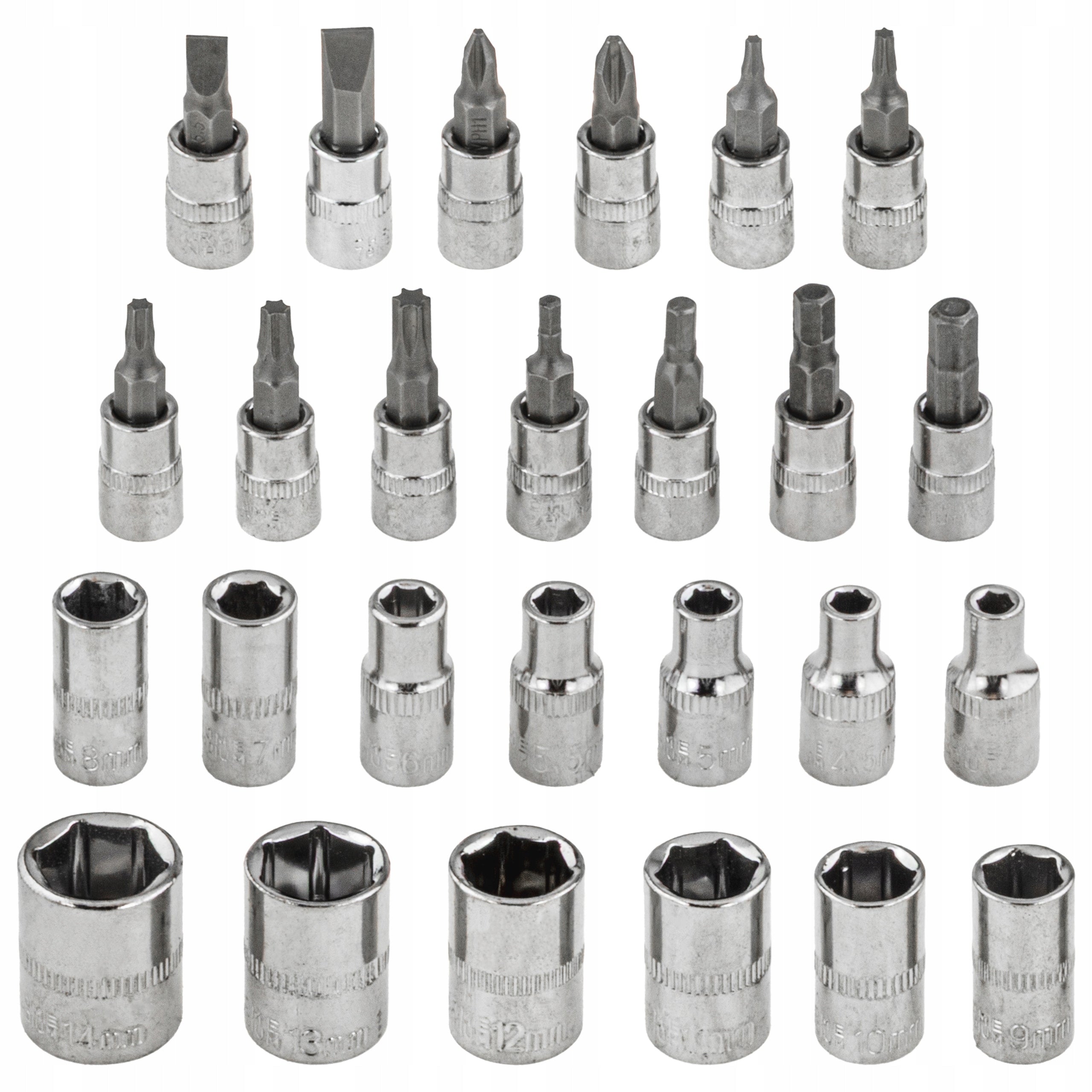 SOCKET SET SOCKET WRENCHES RATCHET 1/4 4-14 MM 28 EL PH1 PH2 T10-T30 Brand Vorfal