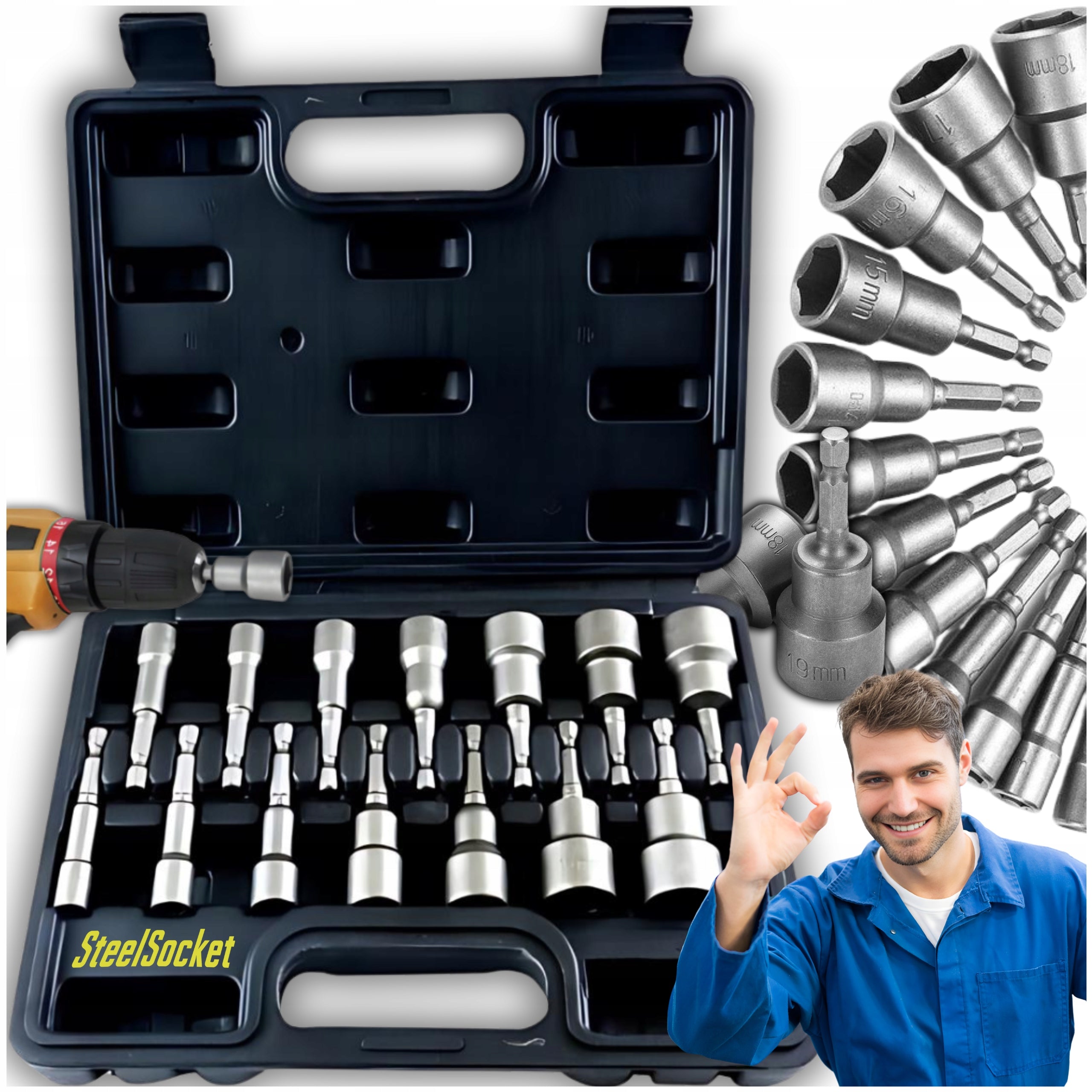 SOCKET WRENCH CAPS FOR SCREWDRIVER STRONG MAGNET SET OF 14PCS.