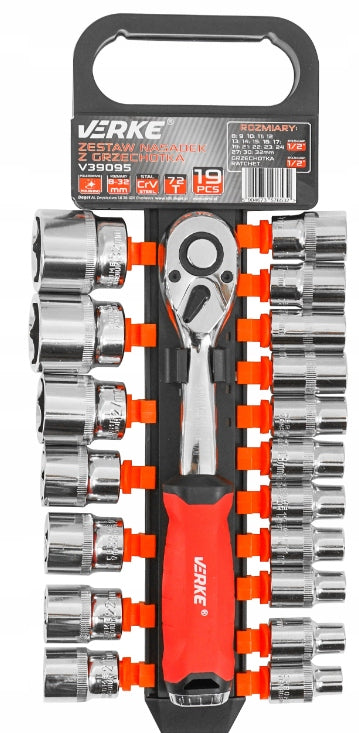 SOCKET WRENCH CAPS WITH RATCHET 1/2 SOCKET WRENCH SET 19 EL 72T Brand Verke