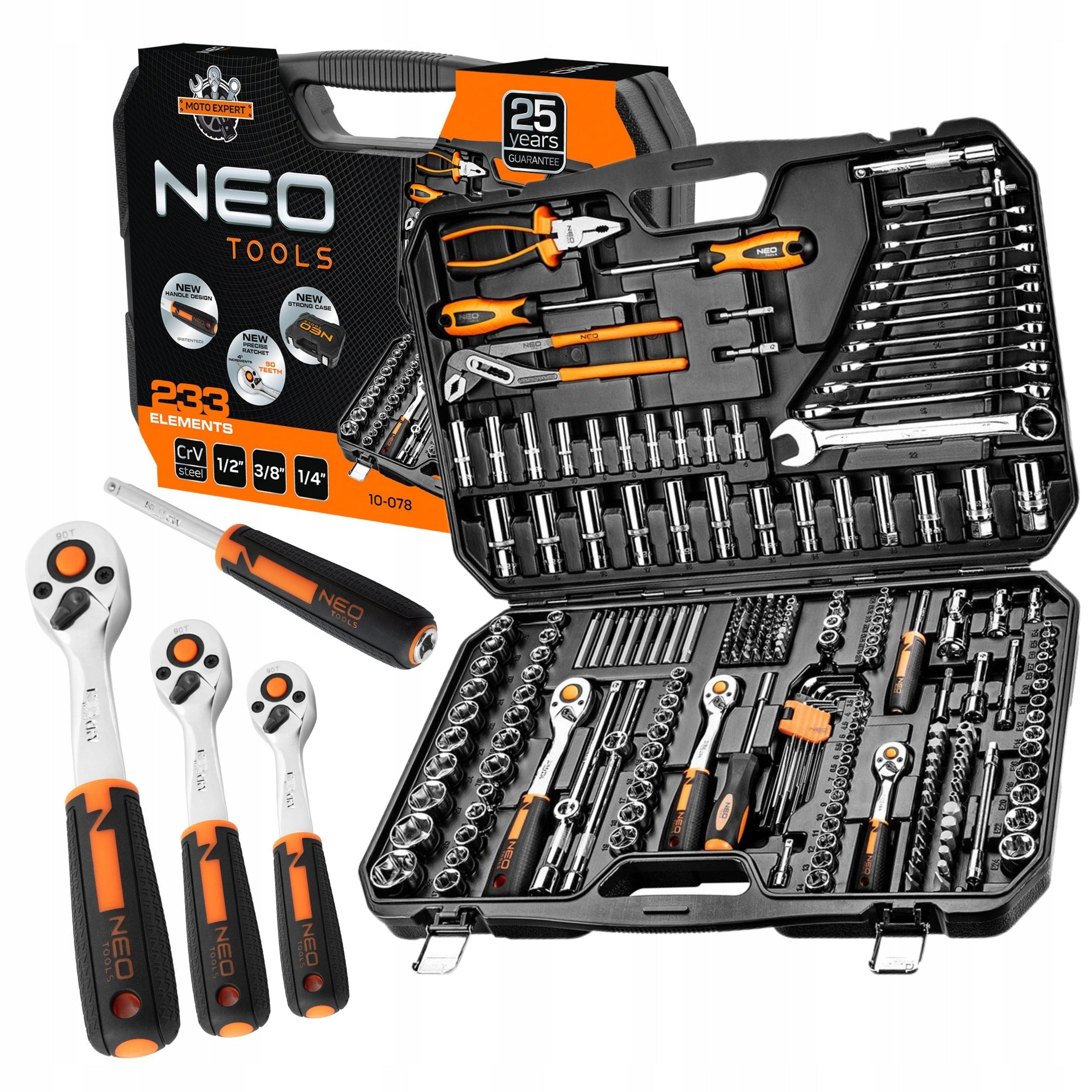 SOCKET WRENCH SET 1/2" 3/8" 1/4" 233 PCS CRV 10-078 NEO TOOLS Product weight with unit packaging 14.3 kg