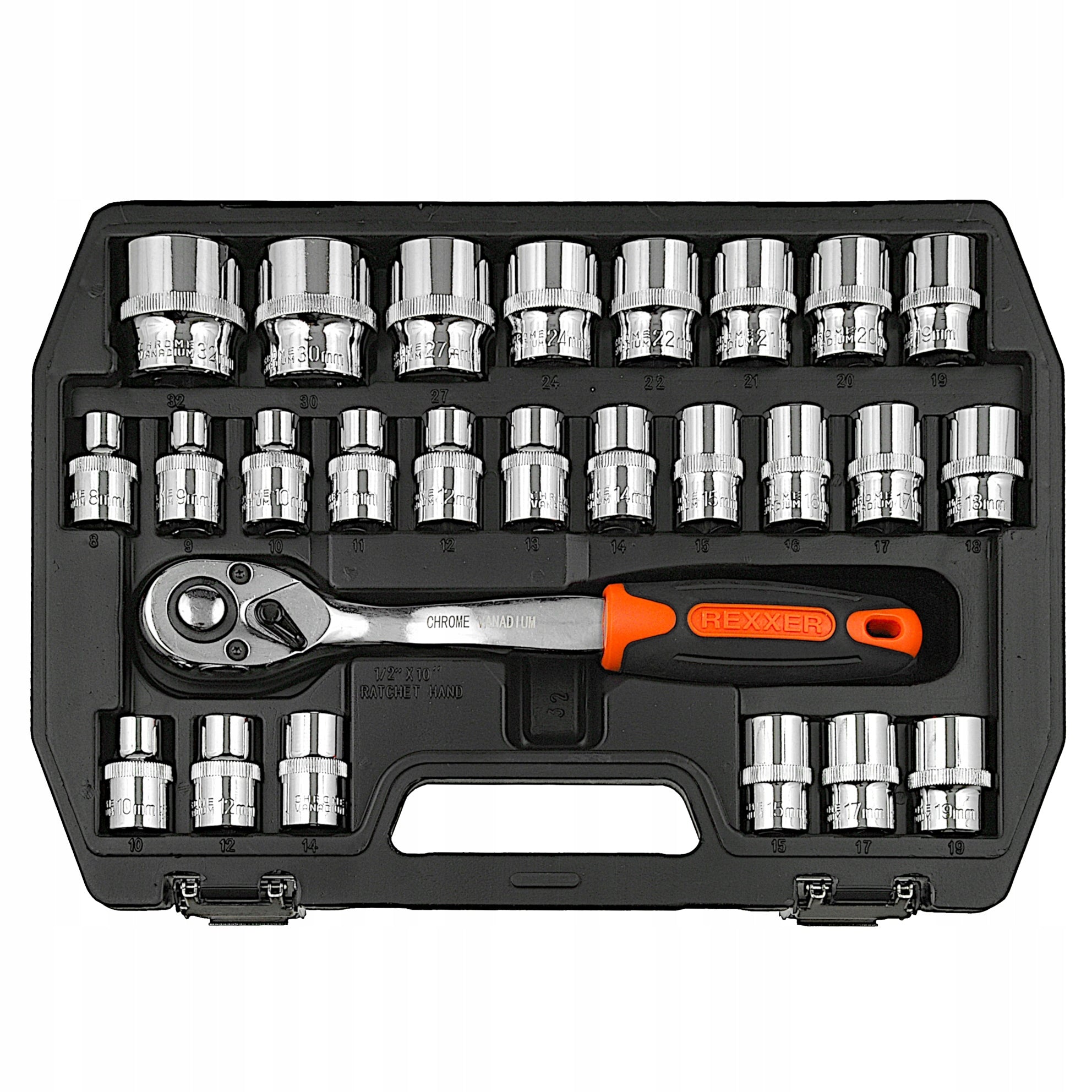 SOCKET WRENCH SET 1/2" 32 ELEMENTS SET SUITCASE Product weight with unit packaging 6.1 kg