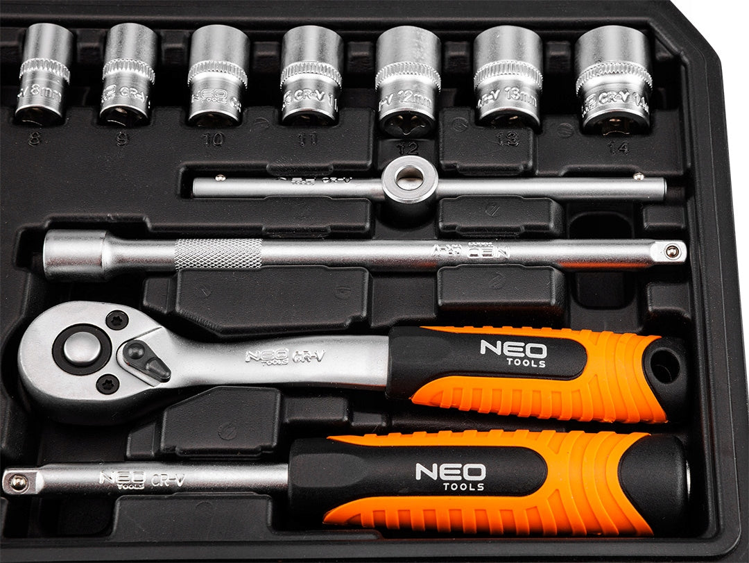 SOCKET WRENCH SET 1/4" 20 PCS SATIN RATCHET 10-230 NEO TOOLS Brand NEO TOOLS