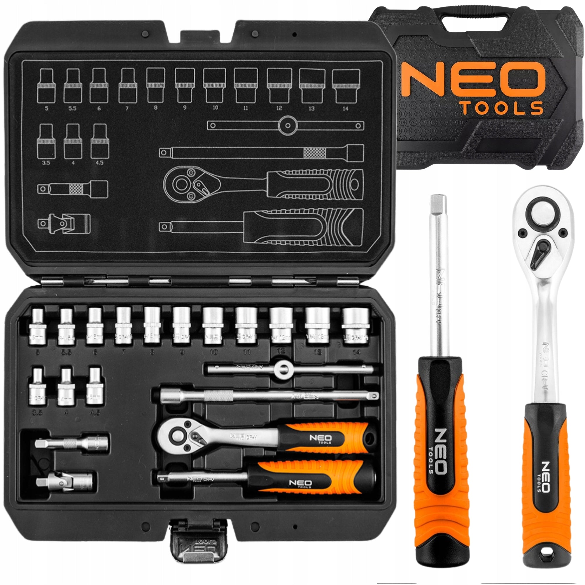 SOCKET WRENCH SET 1/4" 20 PCS SATIN RATCHET 10-230 NEO TOOLS Manufacturer code 10-230