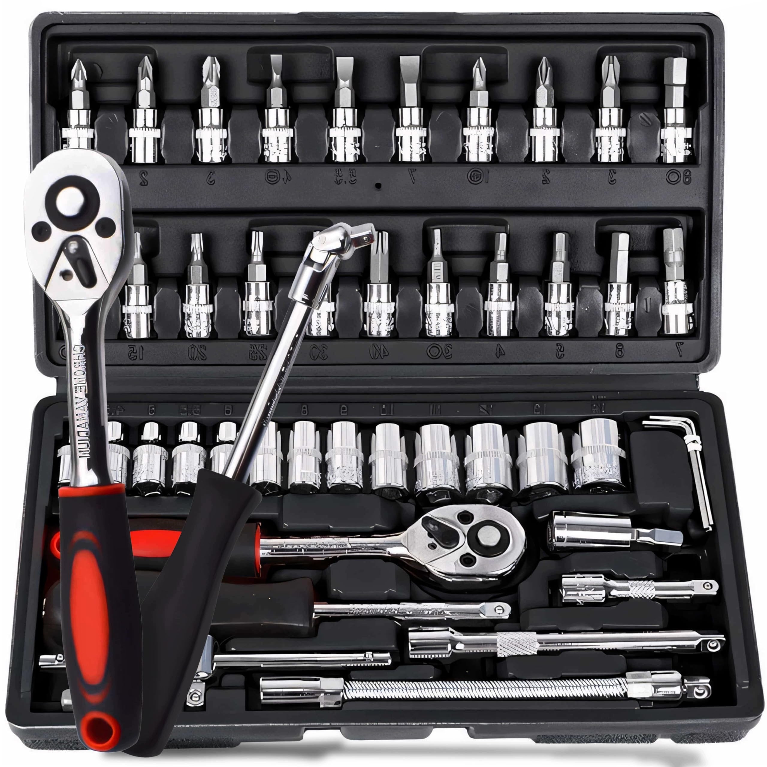 SOCKET WRENCH SET 1/4 INCH 46 EL. RATCHET EXTENSION CASE BLACK