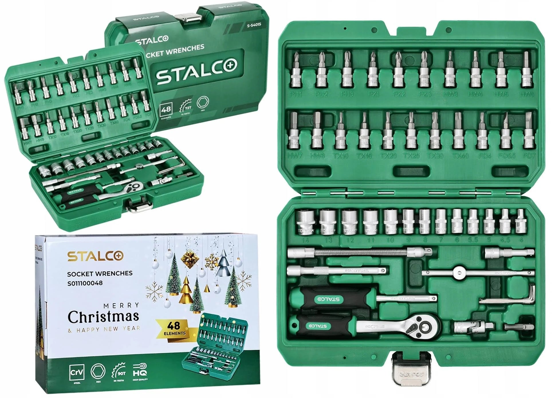 SOCKET WRENCH SET 1/4" RATCHET 90 TEETH 48 ELEMENTS STALCO TORX