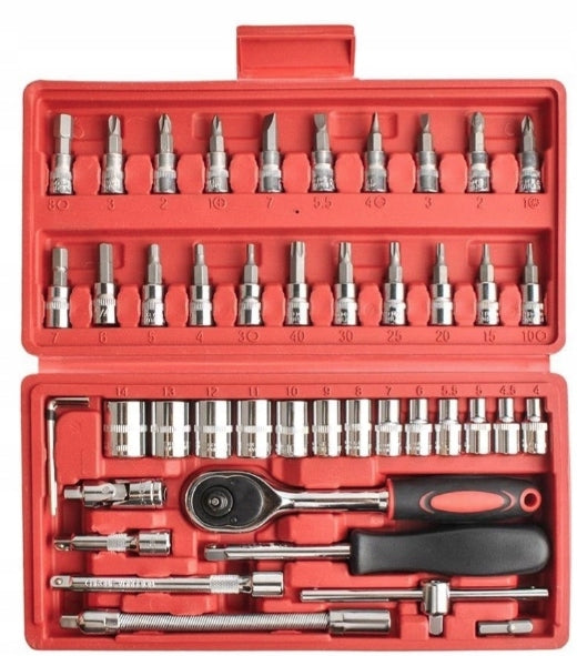 SOCKET WRENCH SET 1/4 RATCHET BITS 46EL chrome vanadium steel Brand Beast