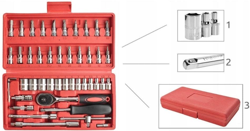SOCKET WRENCH SET 1/4 RATCHET BITS 46EL chrome vanadium steel Manufacturer code 340461