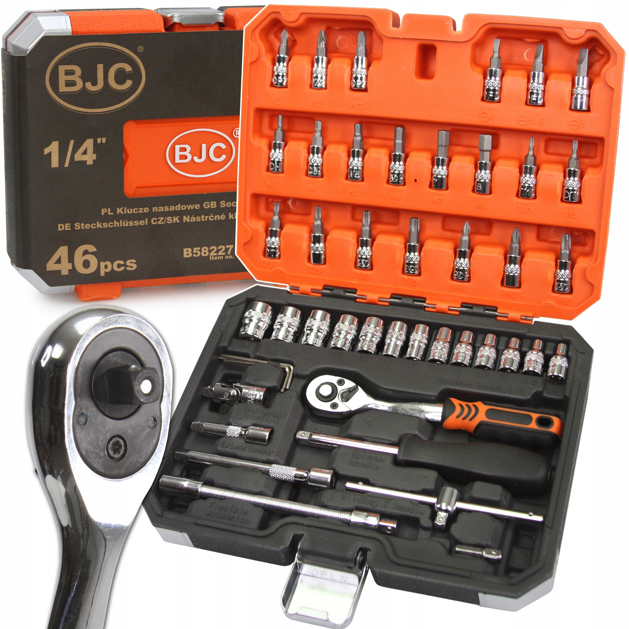 SOCKET WRENCH SET 1/4" SOCKET CAPS BITS SOCKET WRENCHES 46el BJC PREMIUM