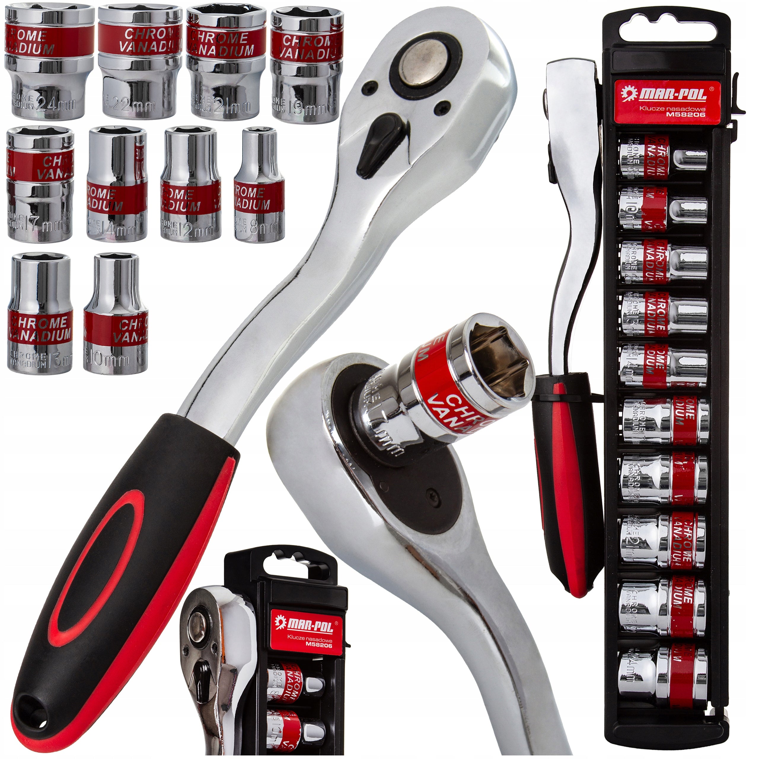 SOCKET WRENCH SET 11el RATCHET CAP 1/2" 8-24MM MAR-POL