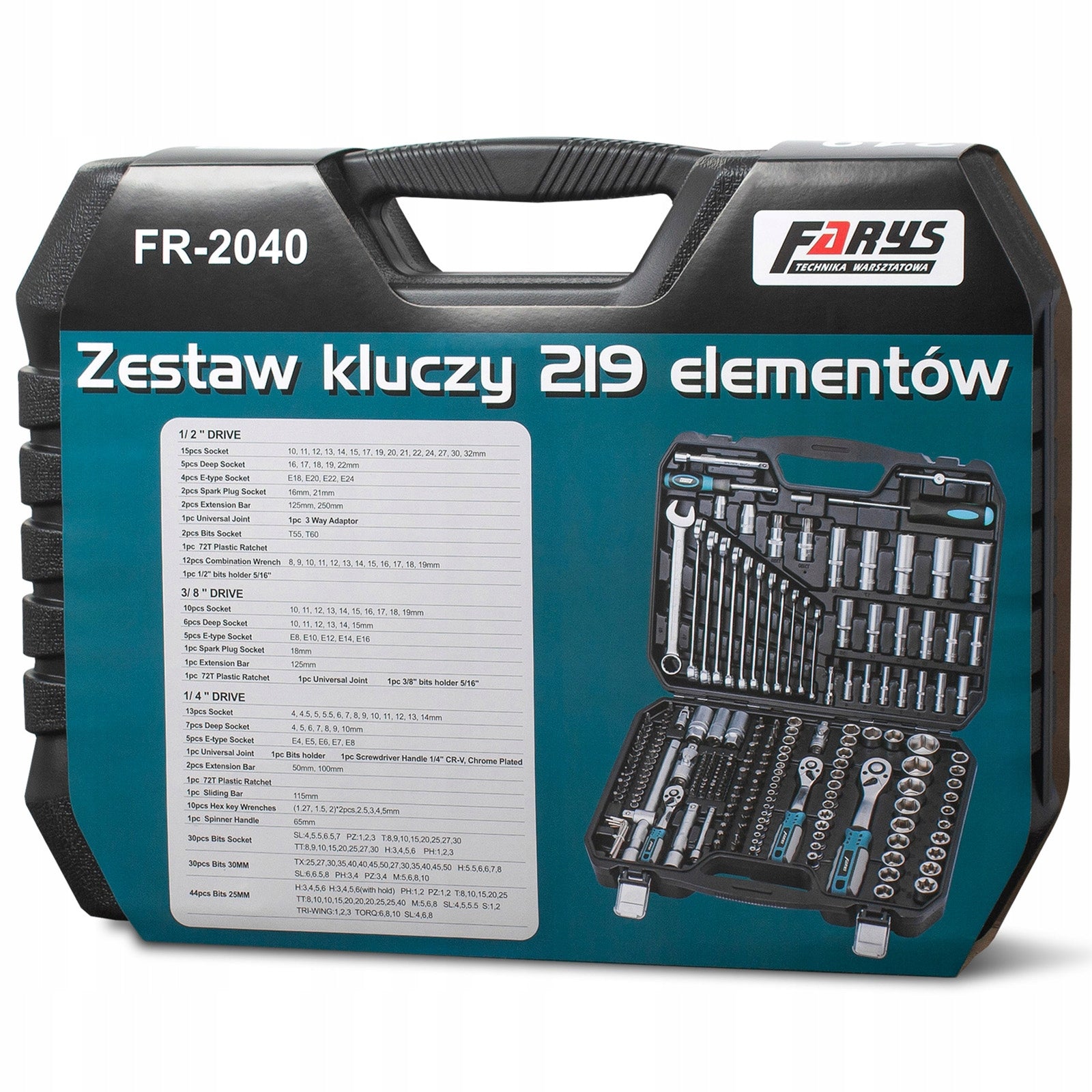 SOCKET WRENCH SET 219el. SUITCASE FARYS WRENCHES FLAT EYELET CAPS Customs tariff code 82060000