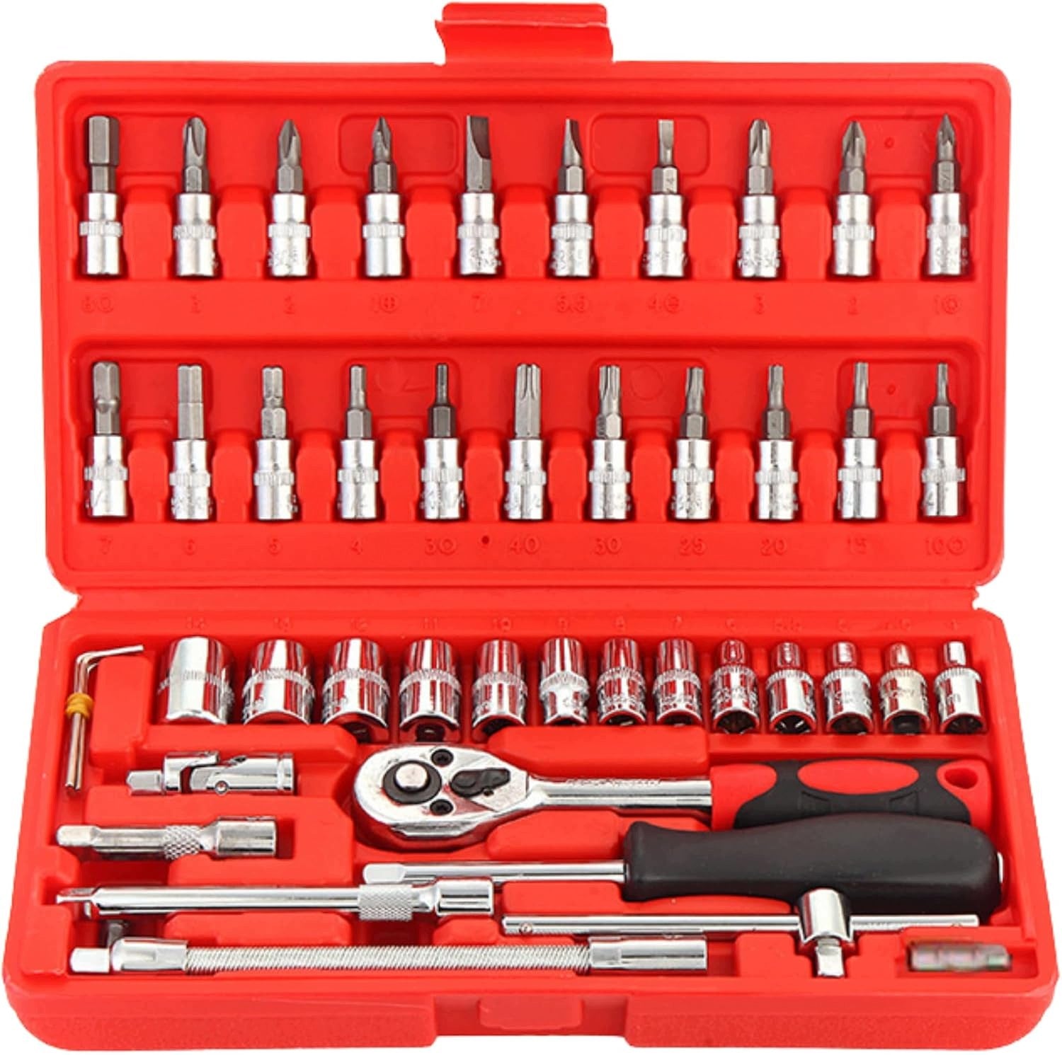 SOCKET WRENCH SET 46 ELEMENTS 1/4" RATCHET BITS SUITCASE