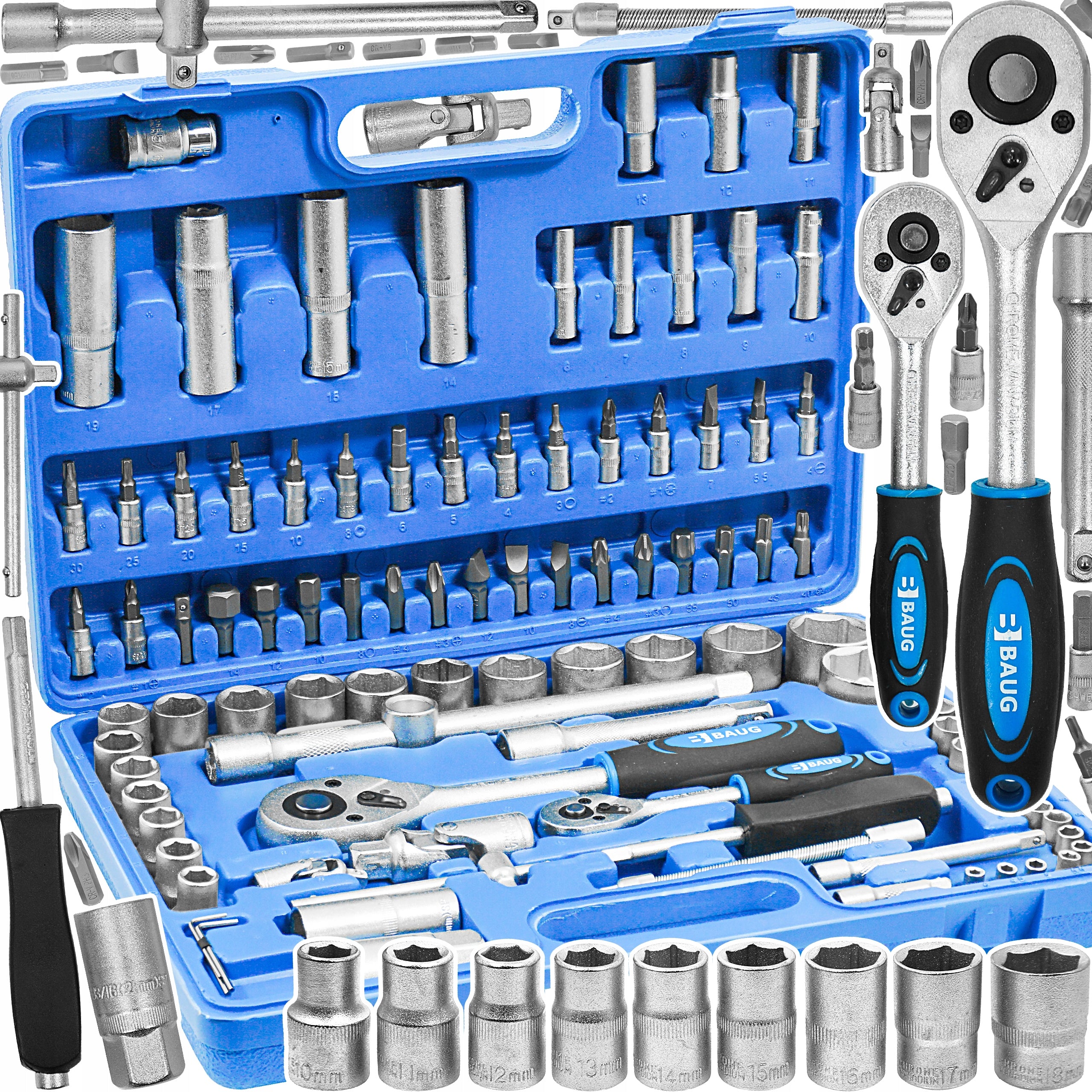 SOCKET WRENCH SET SOCKET WRENCHES 1/4" 1/2" 94 PIECES BAUG HIT