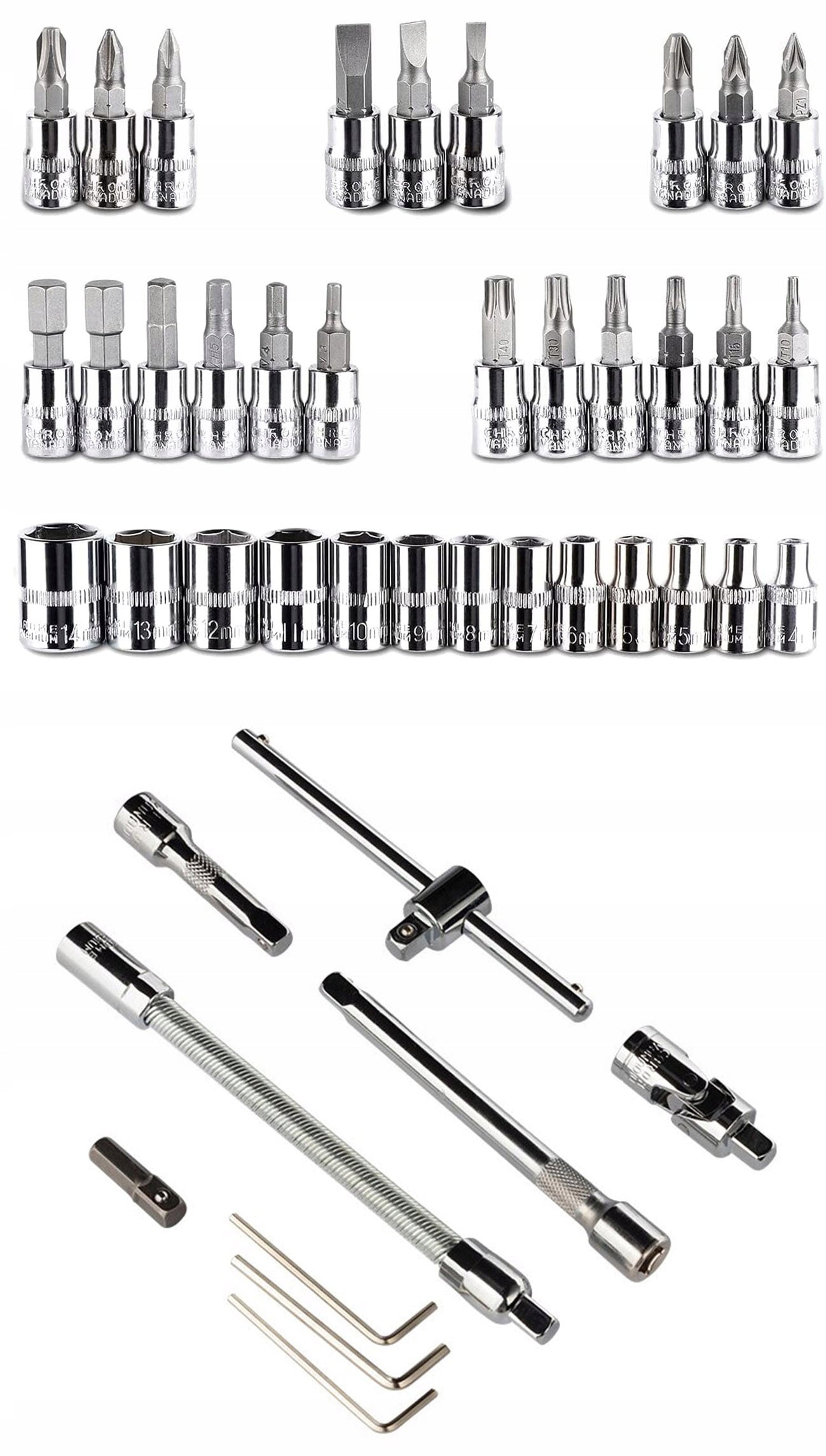 SOCKET WRENCH SET SOCKET WRENCHES BITS CASE 46 pcs. Product weight with unit packaging 1.2 kg