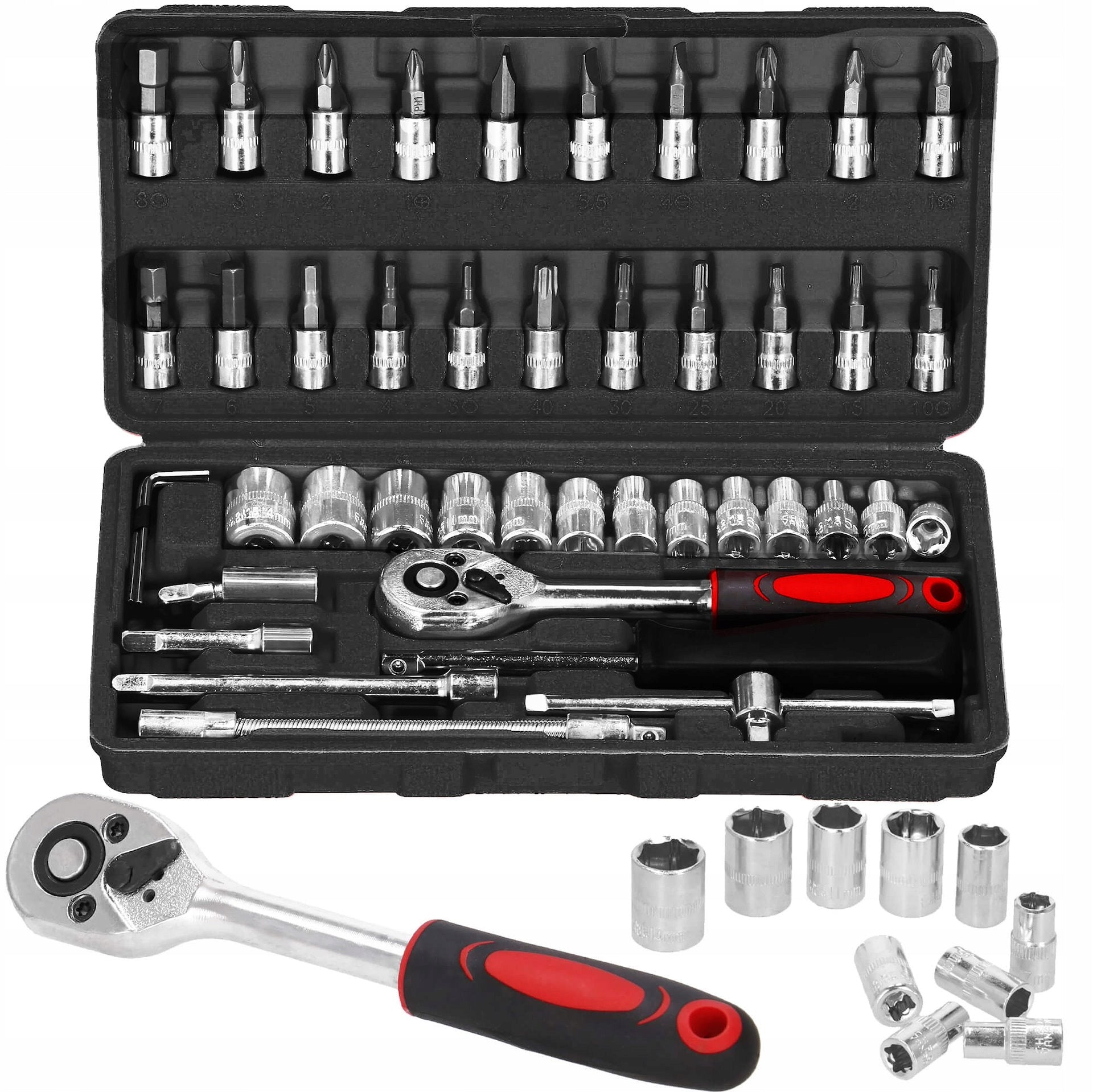 SOCKET WRENCH SET SOCKET WRENCHES BITS RATCHET ADAPTERS 46 ELEMENTS. Number of items in the set 46