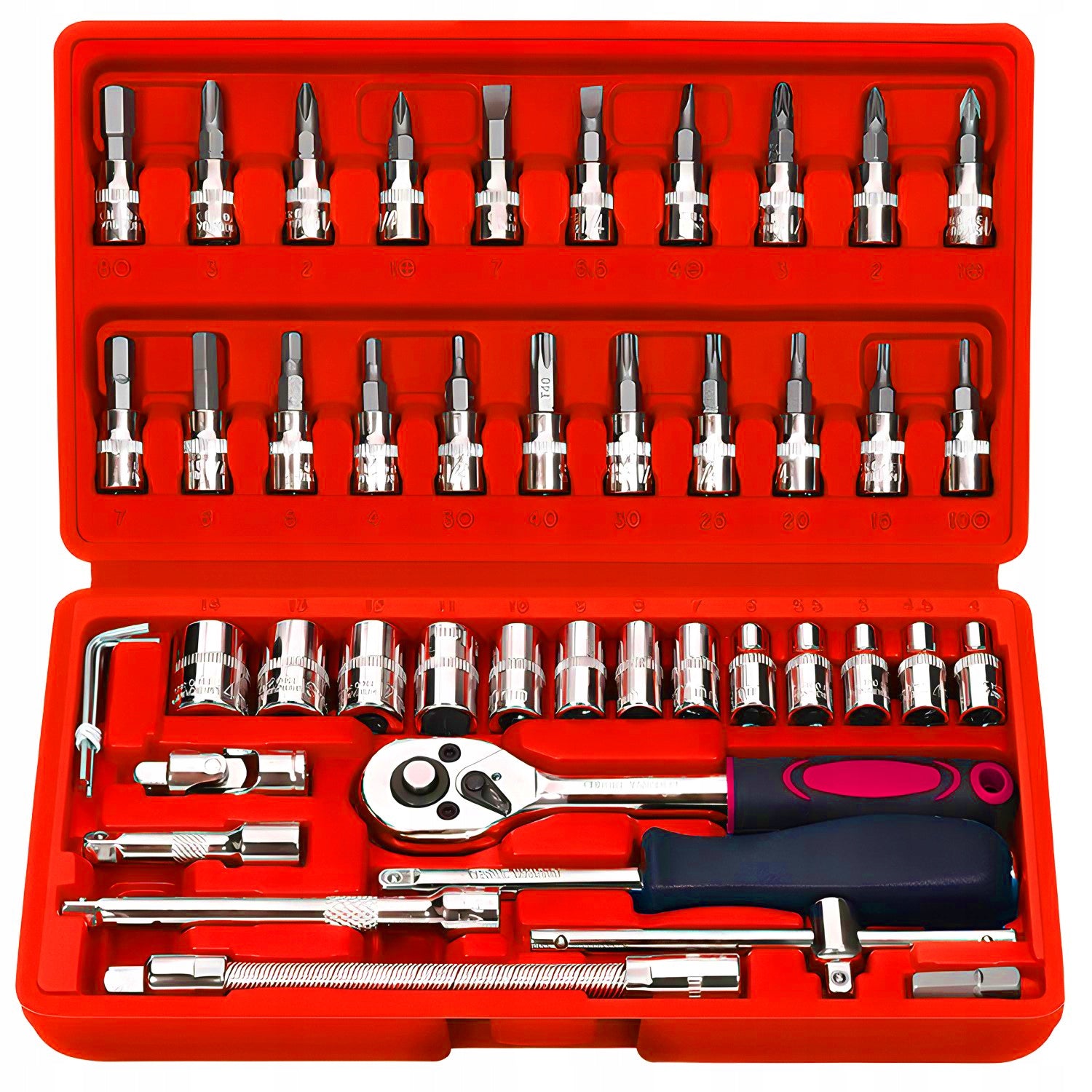 SOCKET WRENCH SET SOCKET WRENCHES BITS RATCHET ADAPTERS 46 ELEMENTS.