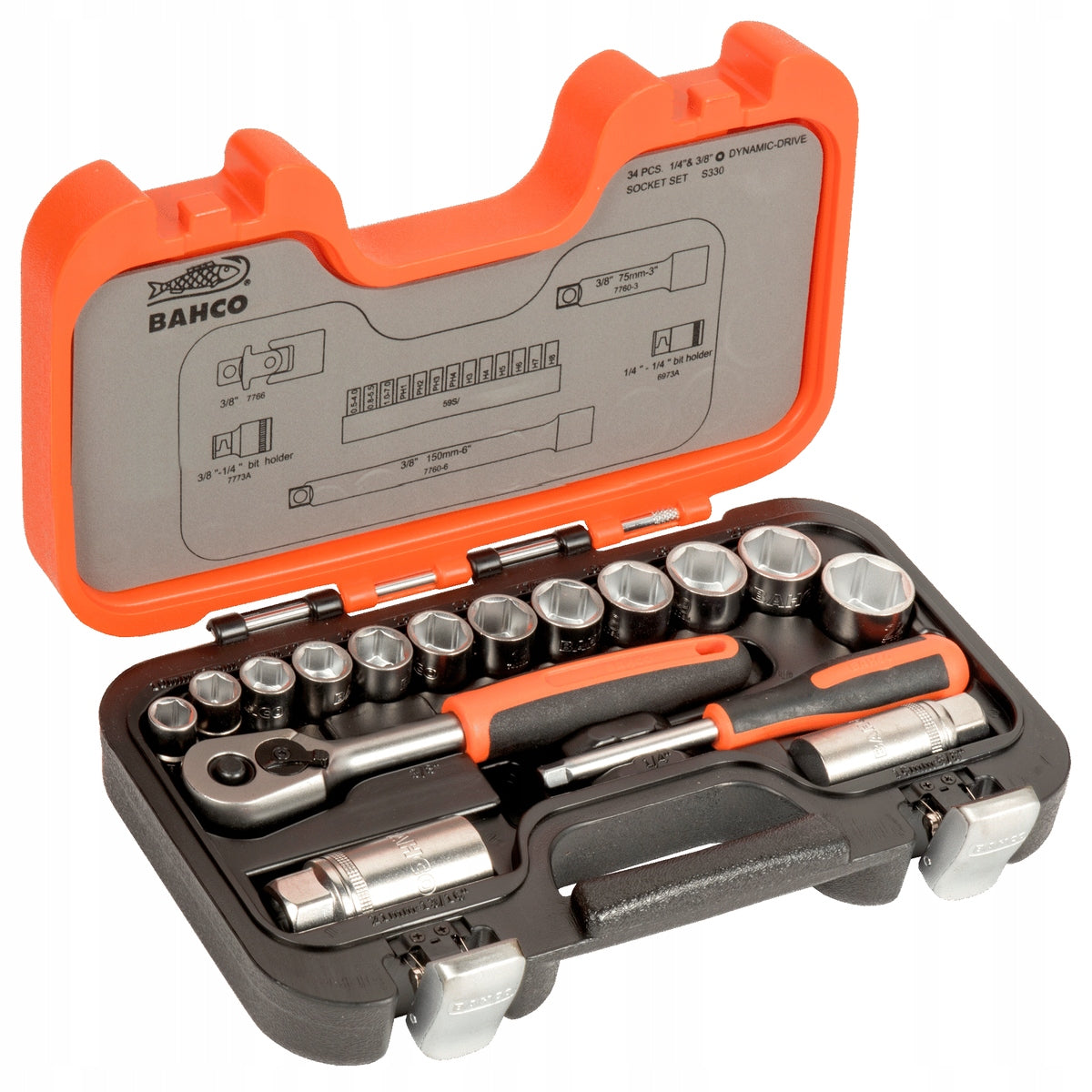 SOCKET WRENCH SOCKET SET 34 PCS. 10-22MM 1/4" 3/8" BAHCO S330 Manufacturer code S330