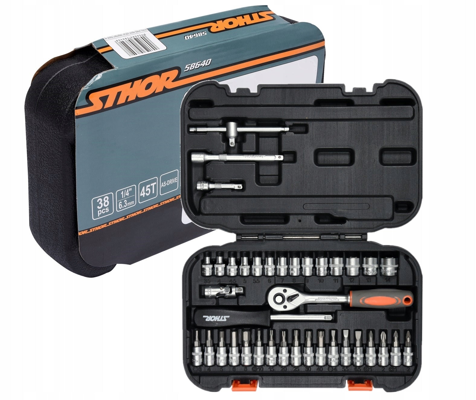 SOCKET WRENCH TOOL SET 1/4" SET 38 PCS XS STHOR 58640