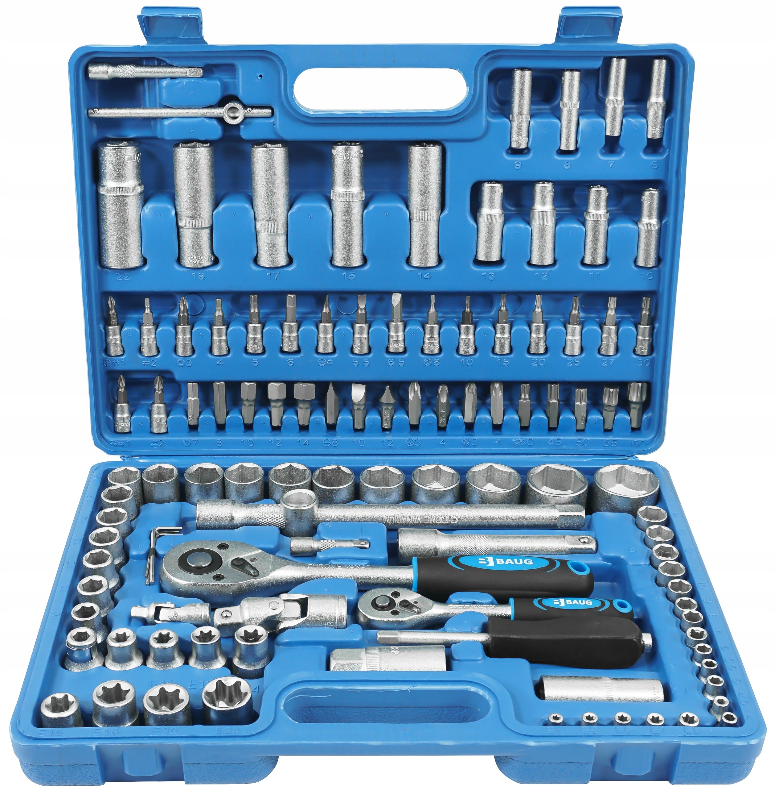 SOCKET WRENCH TOOL SET 108 SOCKET WRENCHES 1/4" 1/2" TORX BITS Brand Baug