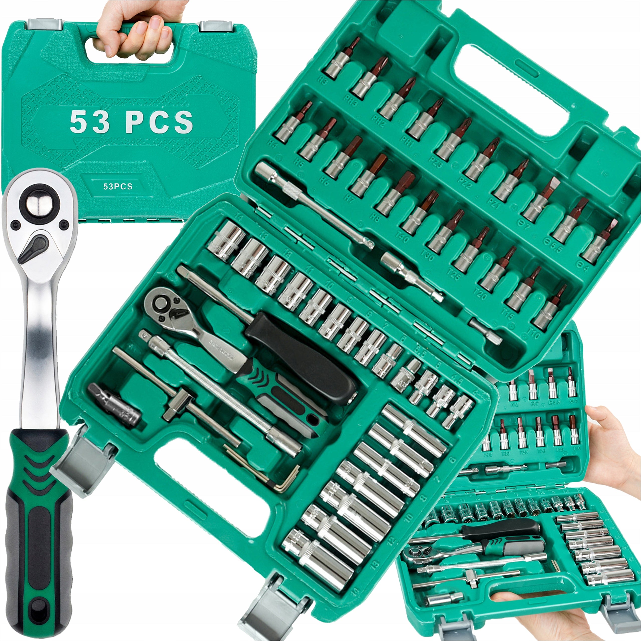 SOCKET WRENCH TOOL SET RATCHET BITS ALLEN TORX SUITCASE 53 EL