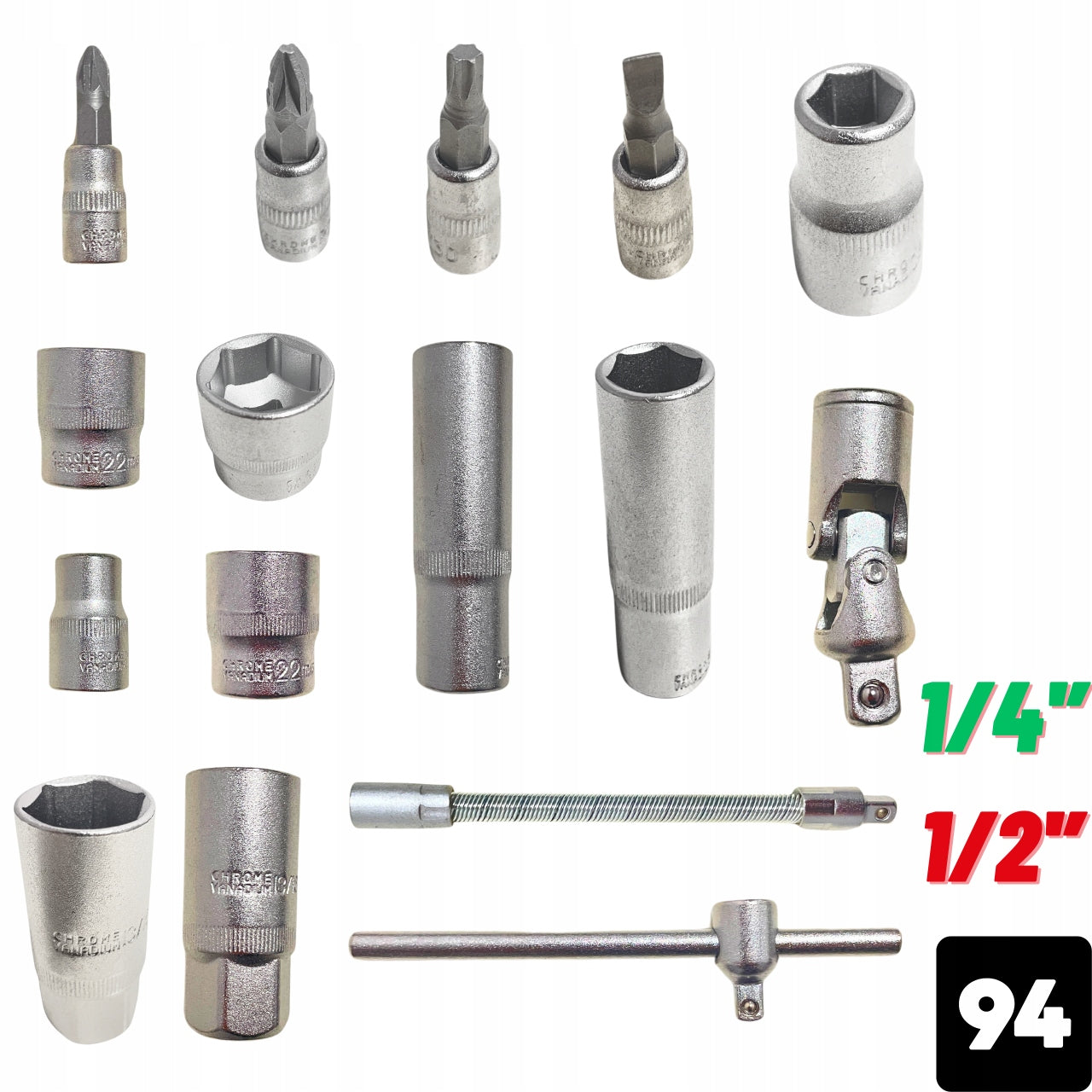 SOCKET WRENCH TOOL SET SOCKET WRENCHES 94 ELEMENTS LARGE SOLID Packaging status original