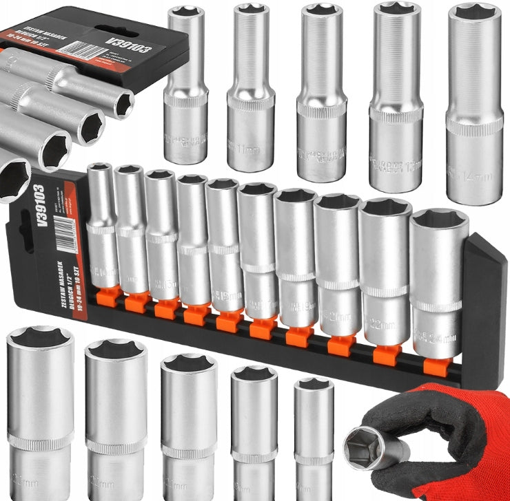 SOCKET WRENCHES 1/2 CAPS LONG 10-24 mm SET