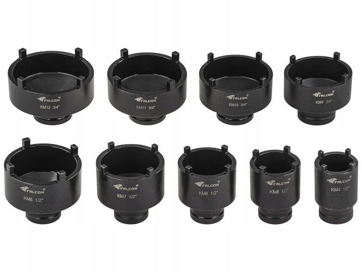 SOCKET WRENCHES FOR CORONARY NUTS GROOVED BUSHING SHAFTS KM4-KM12 4-TOOTH Brand Falcon