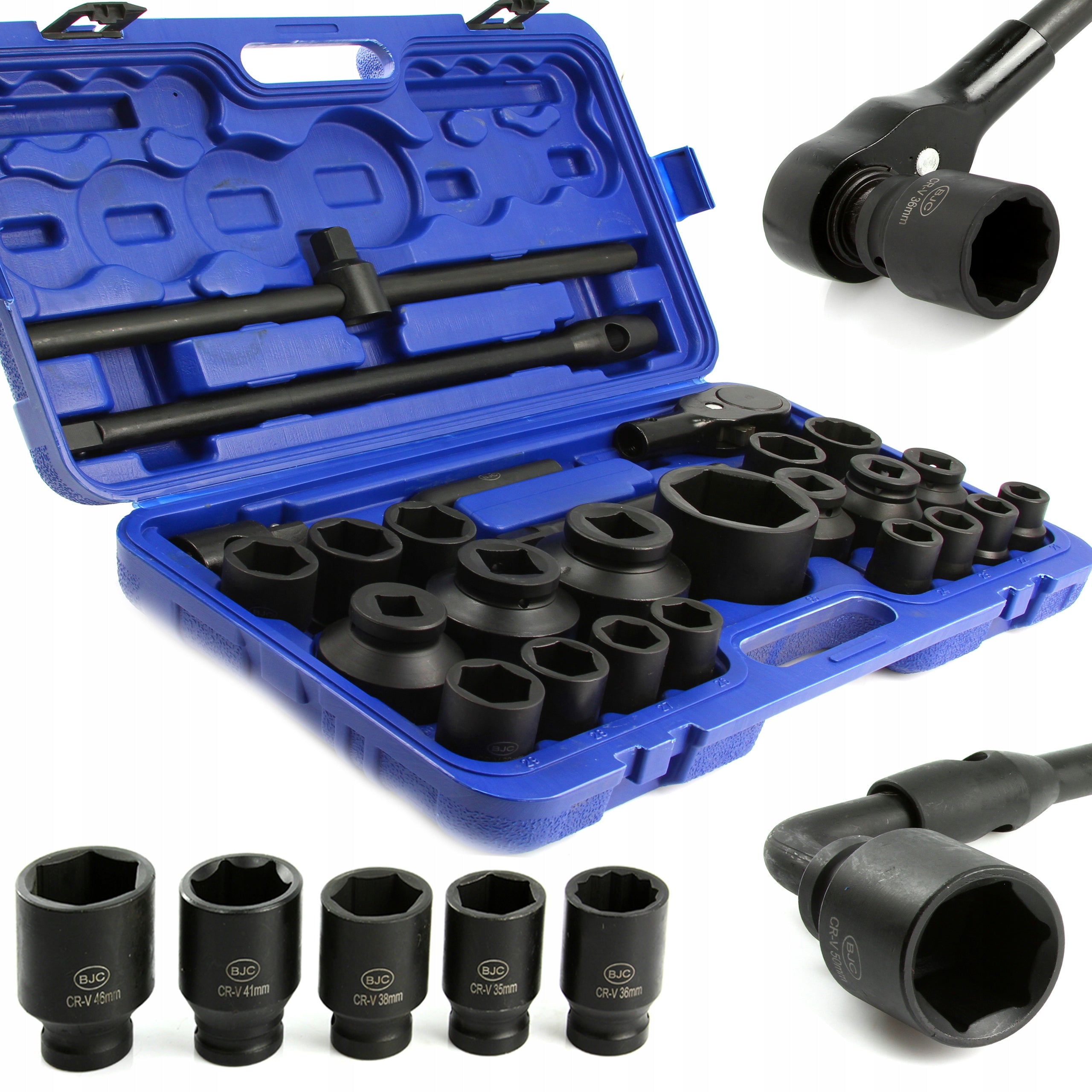 SOCKET WRENCHES IMPACT CAPS SET TIR 3/4'' + 1" 26 ELEMENTS BJC