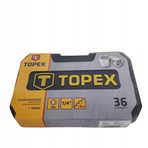 SOCKET WRENCHES SET WITH SUITCASE 1/4" 36 pcs TOPEX 38D6690 Number of items in the set 36