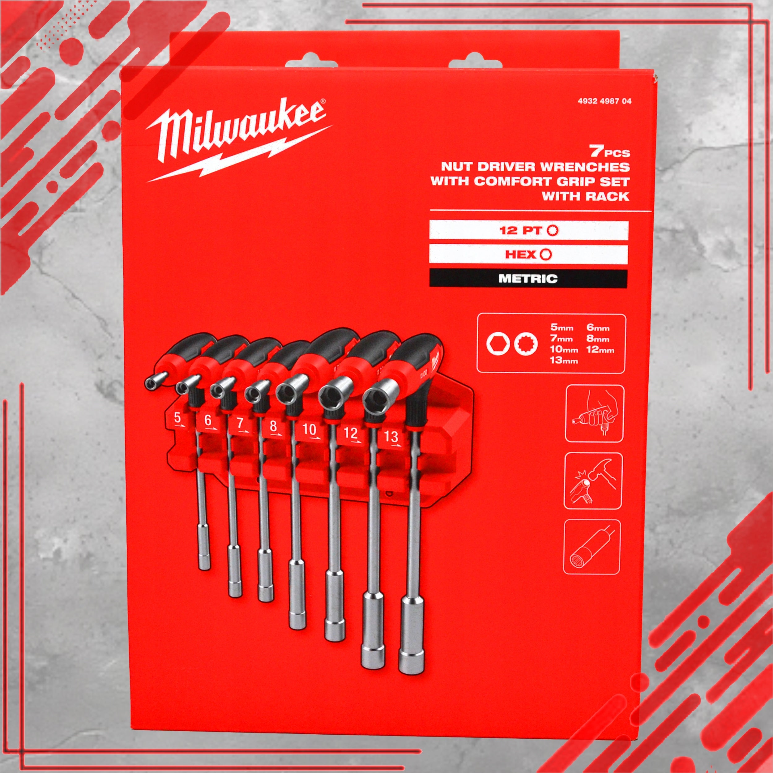 SOCKET WRENCHES WITH HANDLE SET OF 7 PIECES SET OF 5-13MM KEY MILWAUKEE Manufacturer code 4932498704
