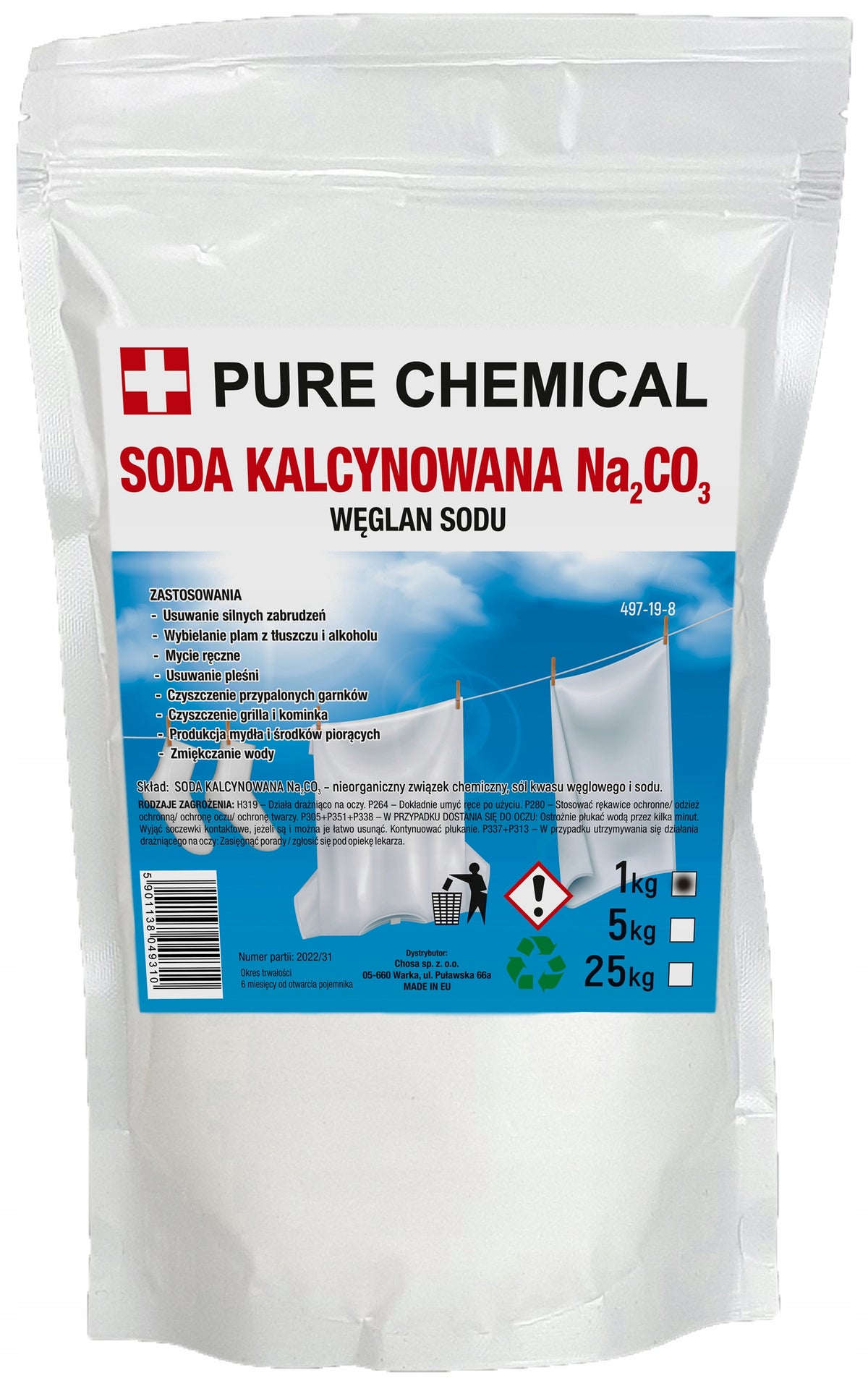 SODA CALCINED FOR WASHING SODIUM CARBONATE 1kg Brand Pure Chemical